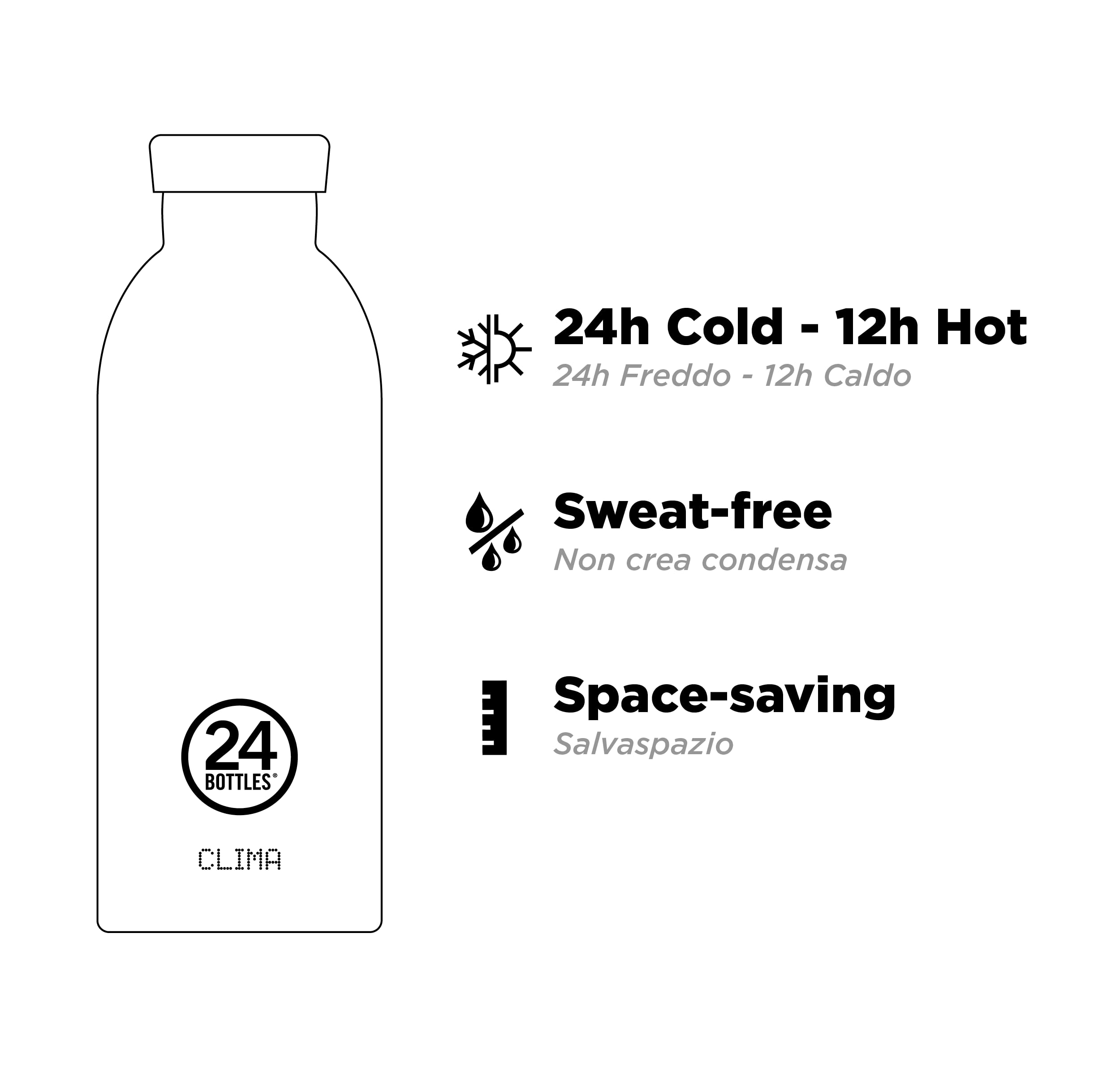 24Bottles Clima Insulated Water Bottle - 330ml/500ml/850ml Stainless Steel Thermos Flask, Double Wall Vacuum Insulation Keeps Drinks Hot/Cold for 24 Hours - Perfect for Hiking, Gym, Office & Travel