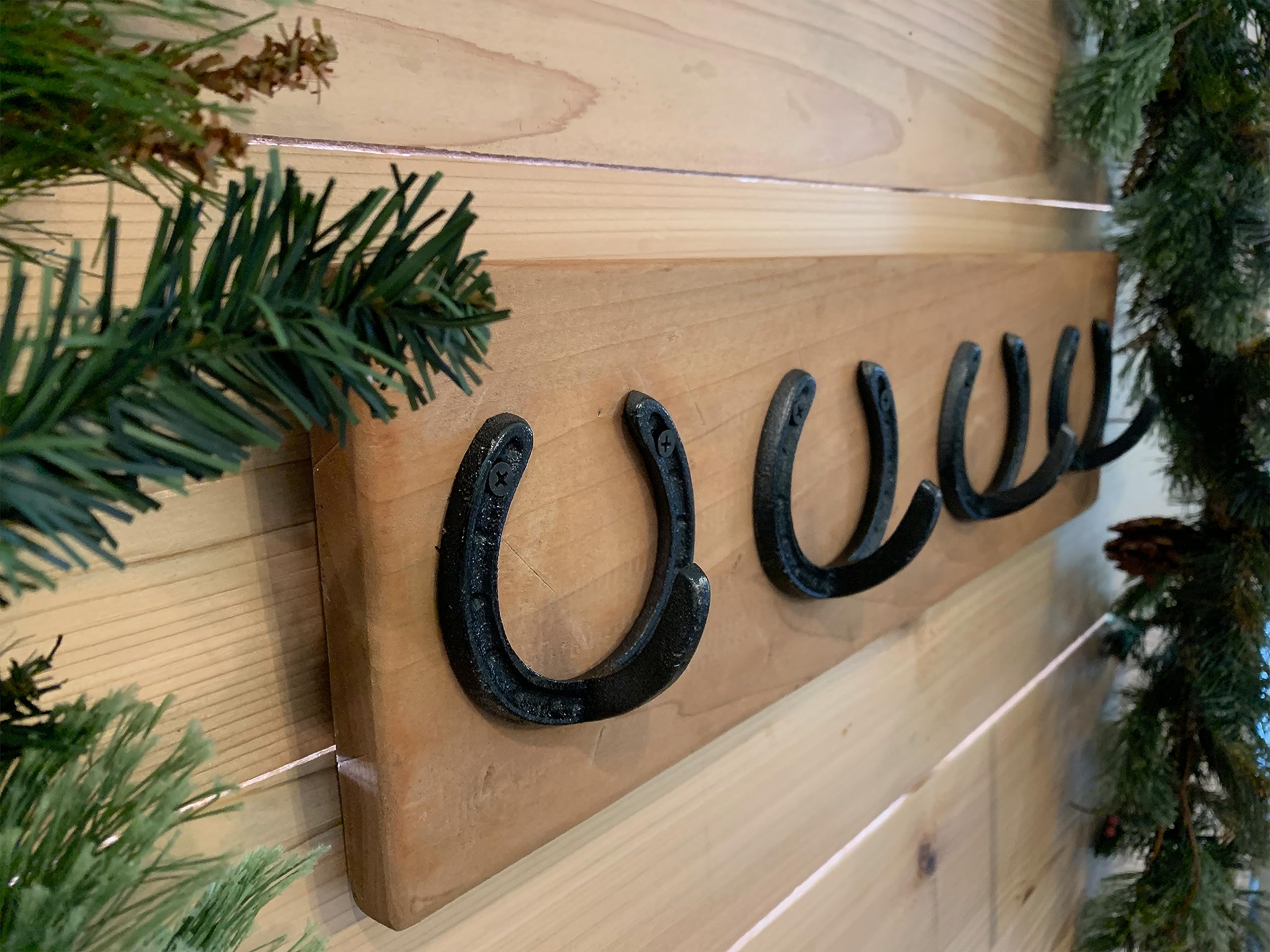 Rustic Farmhouse Wall Coat Rack with Horseshoe Hooks - Reclaimed Wood Wall Mounted Holder for Coats, Hats & Jackets (Holds 8+ Items) - Perfect for Entryway, Mudroom & Home Decor
