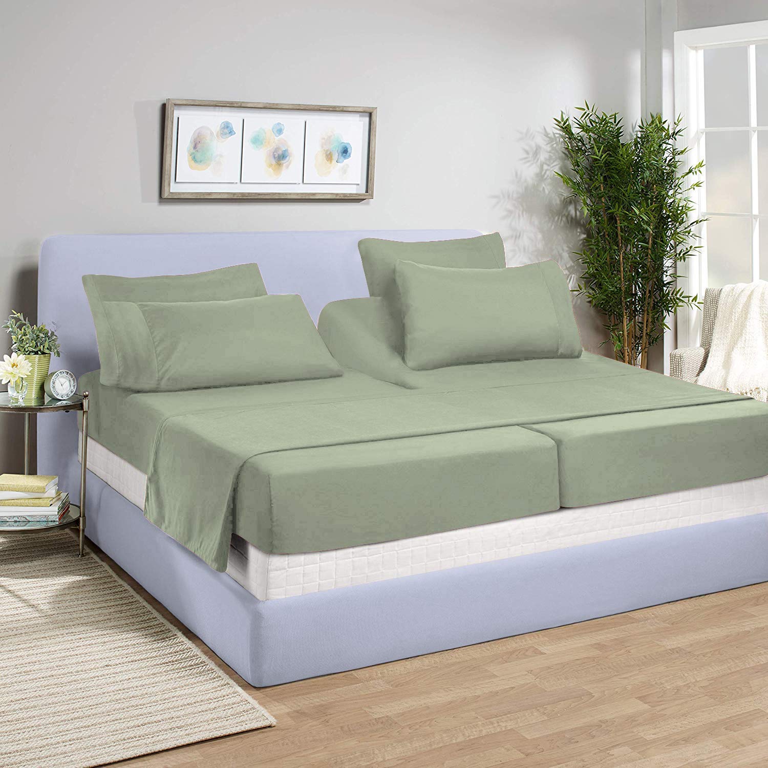 Split Queen Bed Sheet Set (5-Pieces) - 800 Thread Count 100% Egyptian Cotton - Adjustable Deep Pocket Fitted Sheet (21