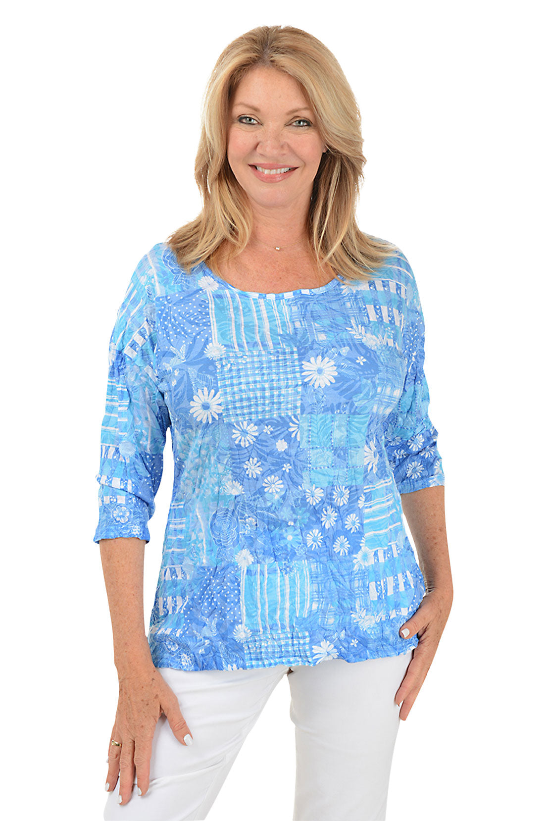 Calico Daisy Button Back Crinkle Top - Floral Print Blouse for Women | Perfect for Casual Outings & Summer Fashion