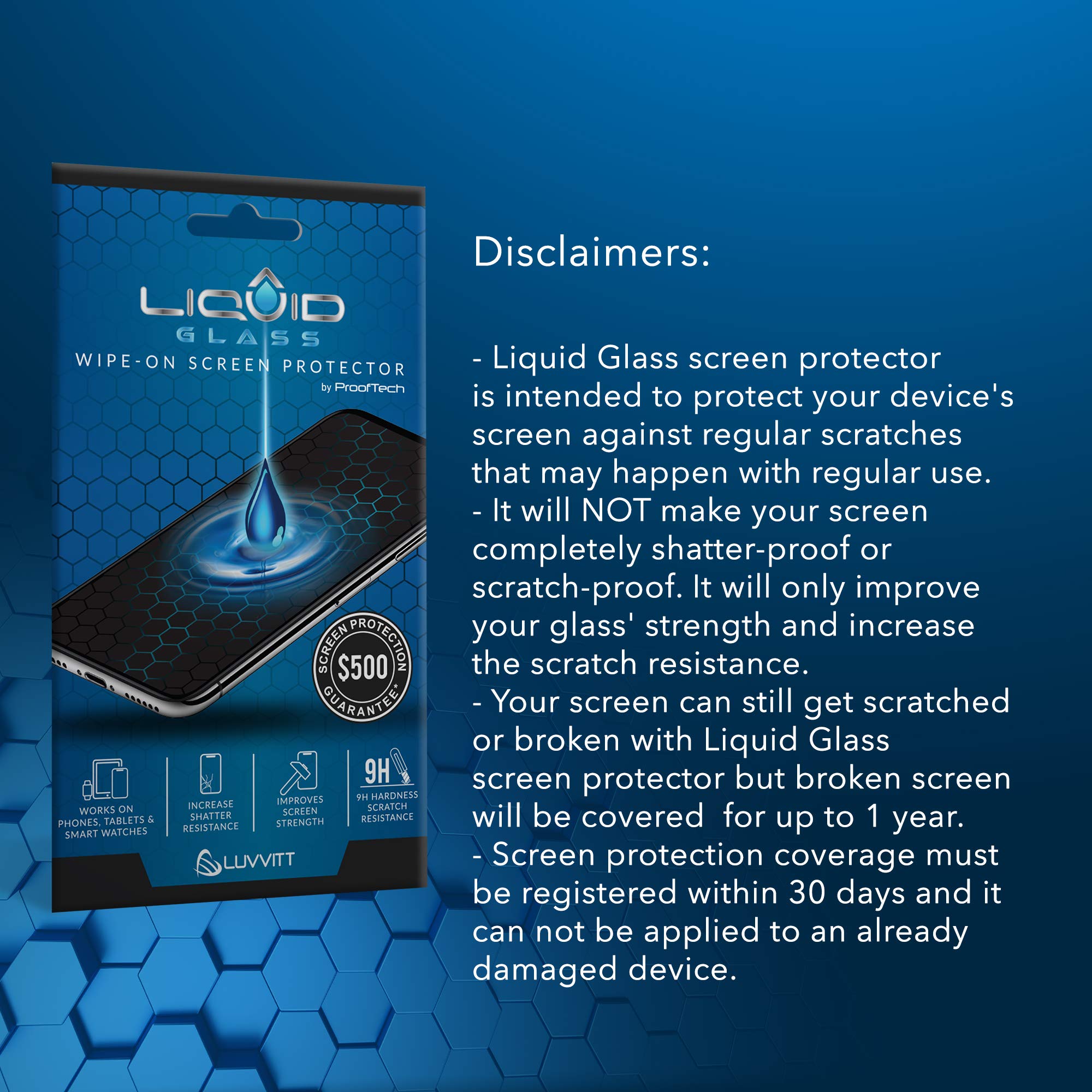 Liquid Glass Screen Protector with $500 Warranty | Scratch & Shatter Resistant Nano Coating for iPhone, Samsung, iPad, Smartwatch | Universal Fit for All Devices | Perfect for Outdoor, Travel & Daily Protection