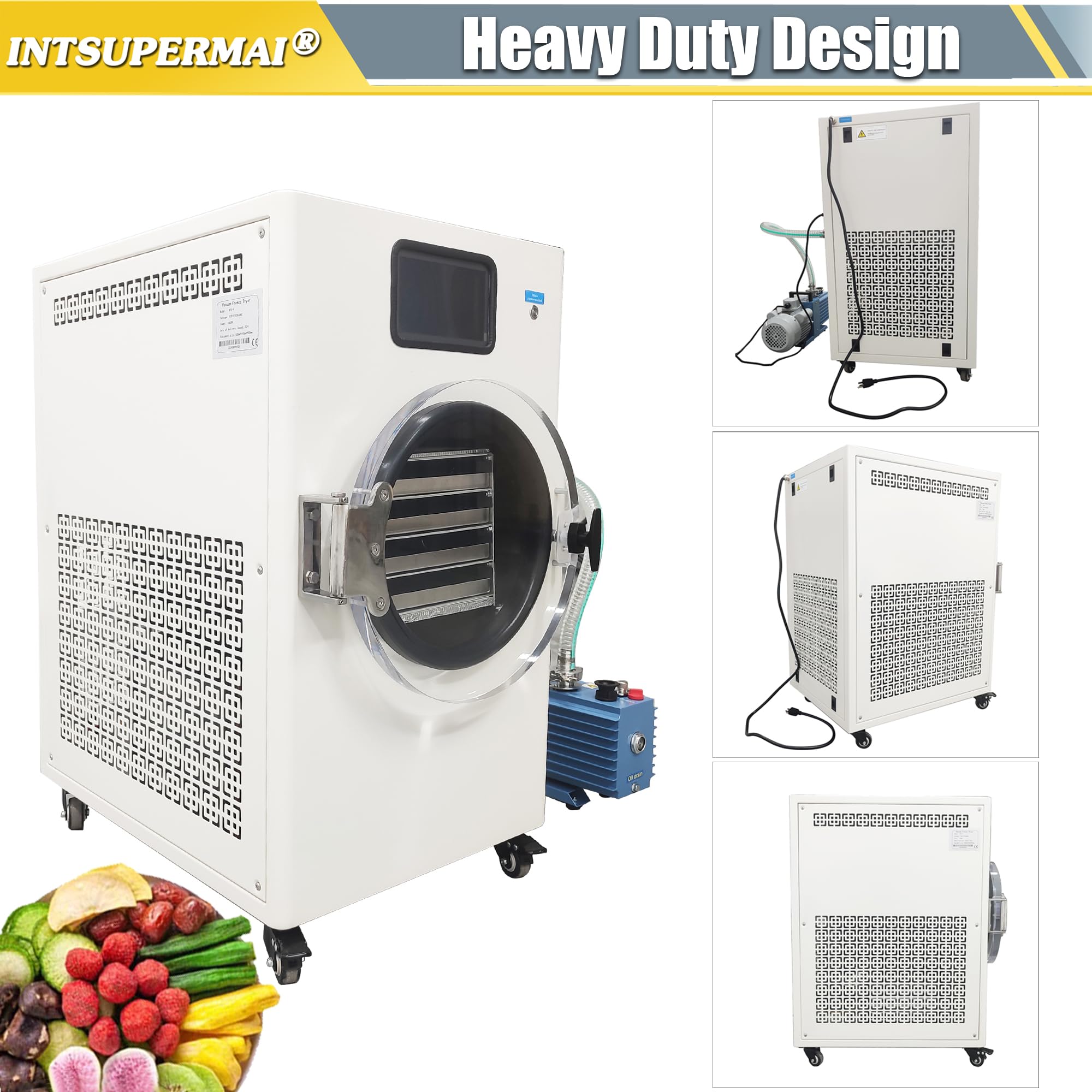 INTSUPERMAI 11lb Batch Scientific Freeze Dryer for Home & Lab Use - Vacuum Freeze Dryer with Pump, 4 Trays, -25°C to +60°C Drying Temp - Ideal for Food Preservation, Pharmaceuticals & DIY Projects