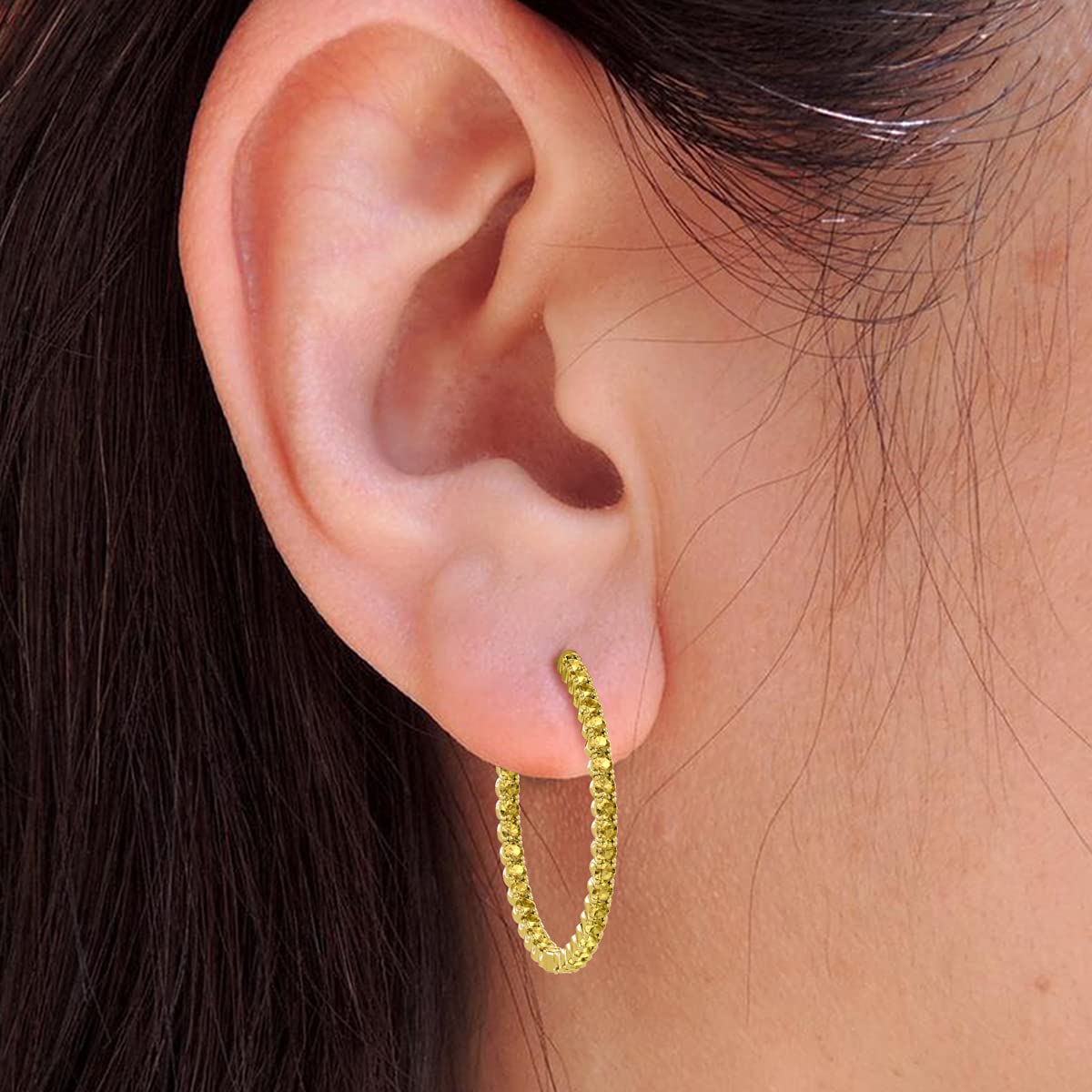 14K Yellow Gold Citrine Inside-Out Hoop Earrings 2.70 ctw - Perfect for Weddings, Parties & Everyday Elegance