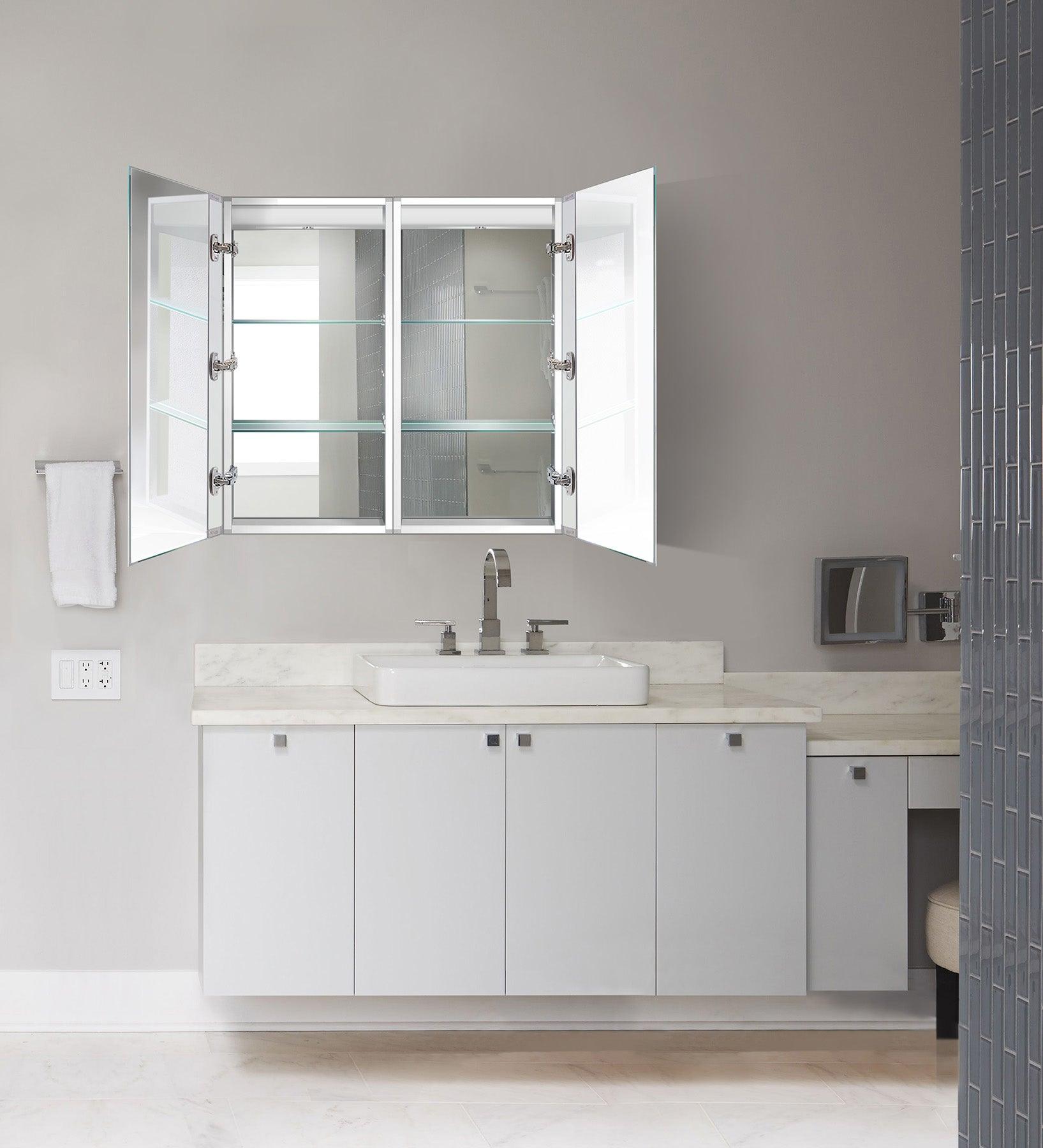 Krugg Kinetic 30x30 Inch LED Bathroom Mirror Medicine Cabinet with Adjustable Dimmer & Anti-Fog Defogger - Perfect for Modern Bathrooms, Vanities, and Spa-Like Home Decor