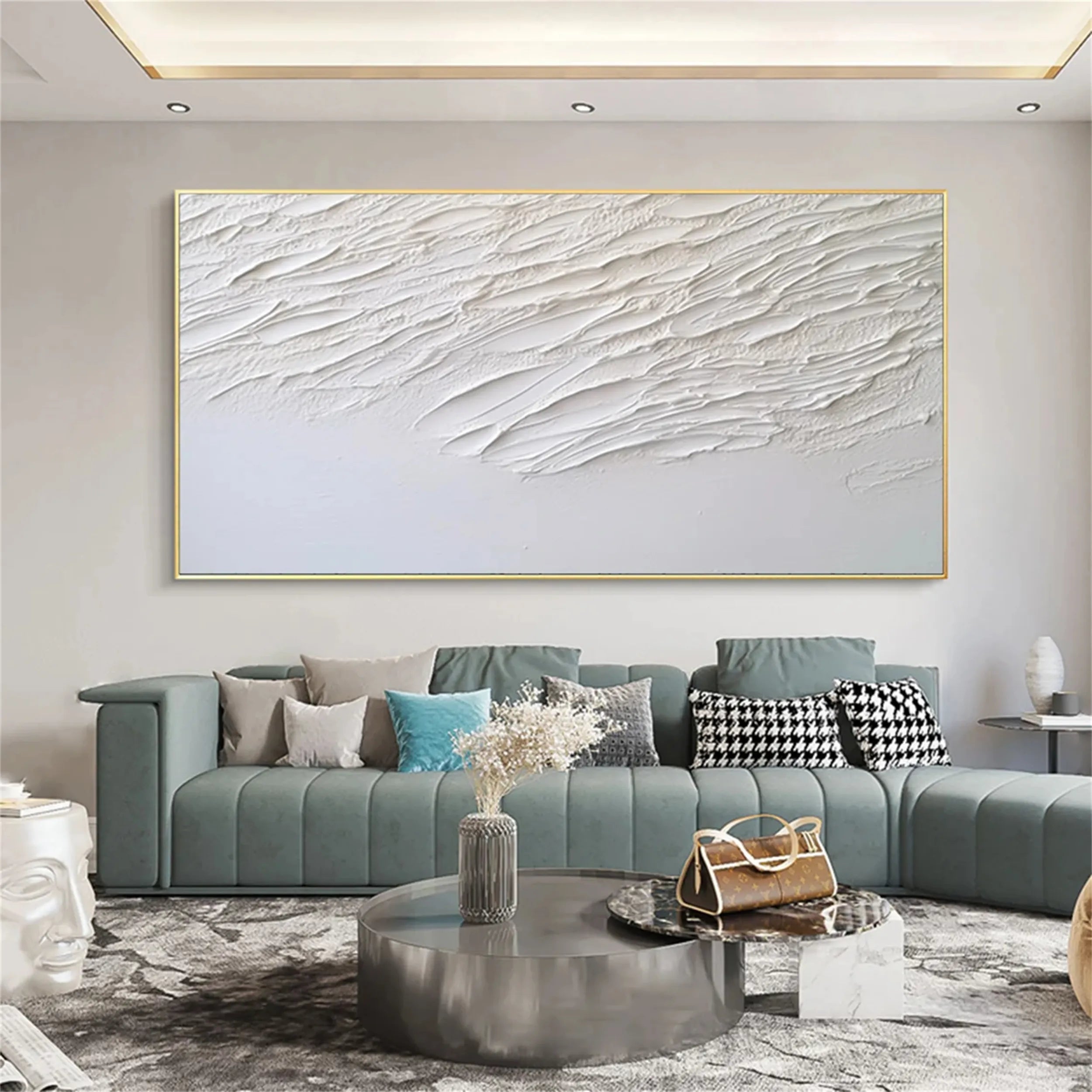 White Minimalist Textured Painting Canvas - Modern Abstract Wall Art for Living Room & Bedroom Decor | Premium Quality #MM165
