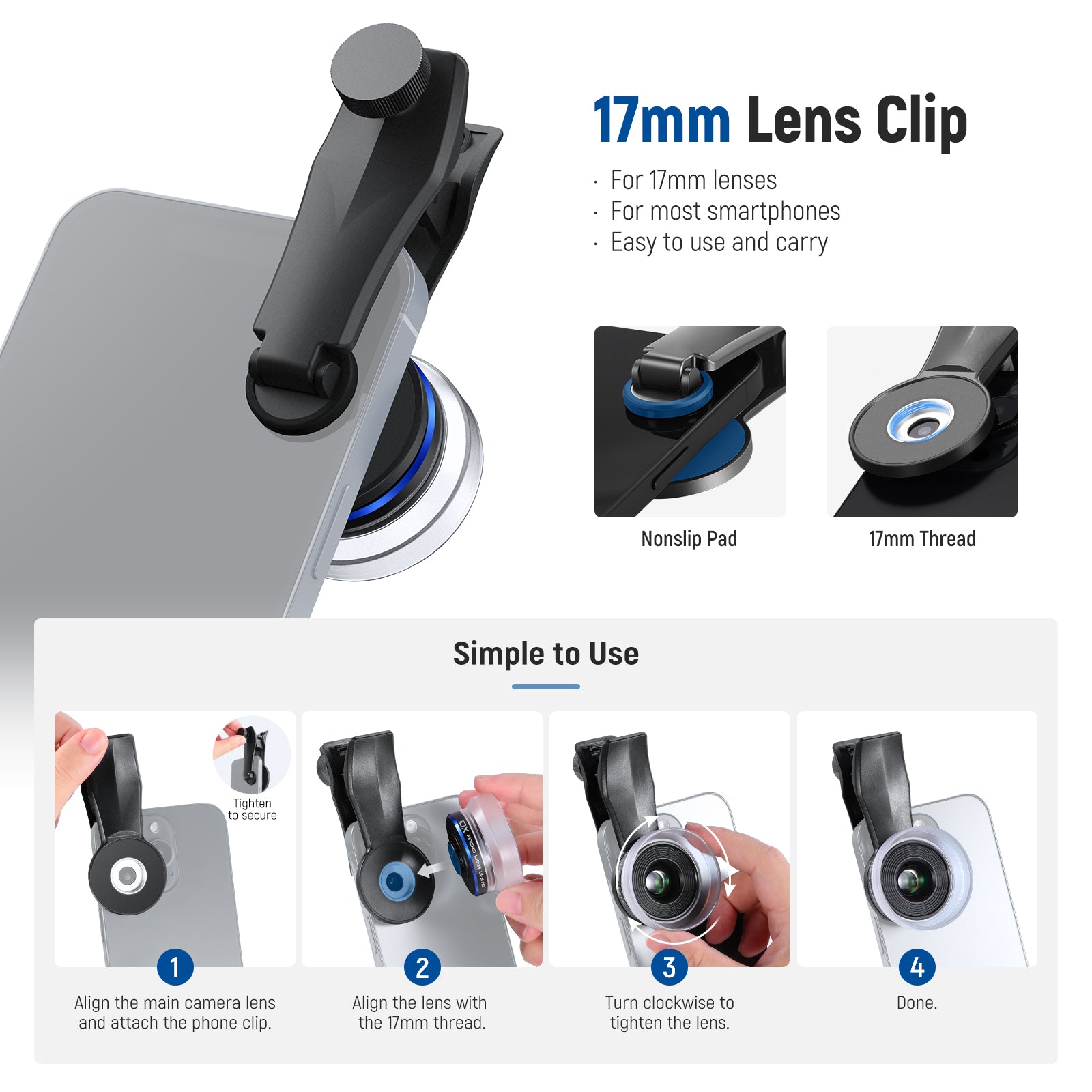 NEEWER LS 28 PRO 10X Macro Lens with 17mm Thread - Smartphone Camera Lens Clip & Diffuser for iPhone, Samsung, Pixel - Perfect for Close-Up Photography, Jewelry, Insects, and Product Shots