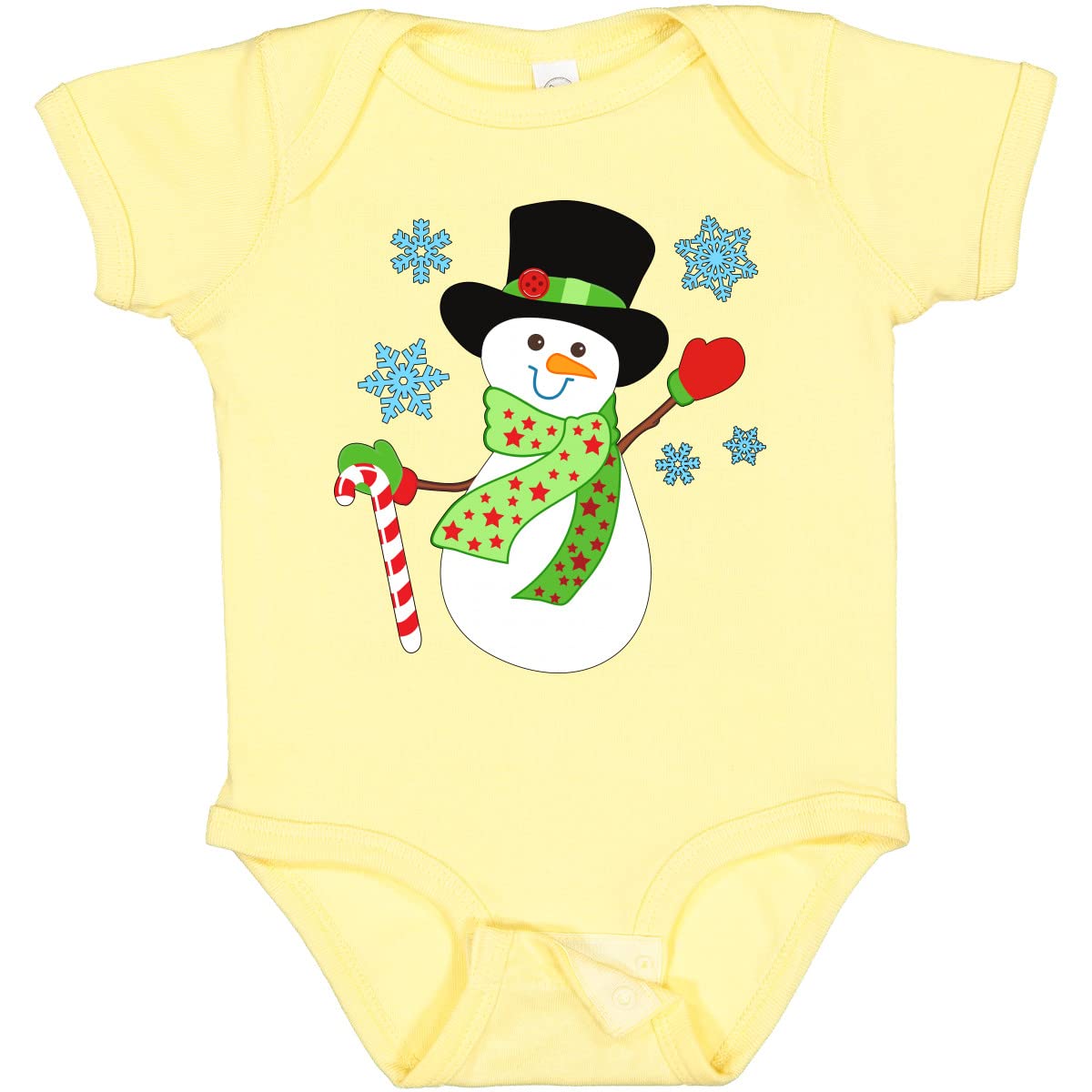 Inktastic Christmas Snowman in Top Hat with Candy Cane Baby Bodysuit - Cute Holiday Outfit for Infants & Toddlers - Perfect for Christmas Photos, Family Gatherings & Festive Celebrations