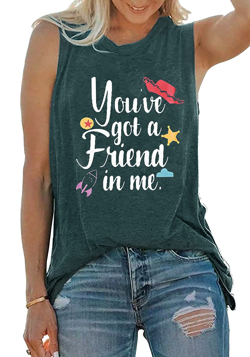 Funny 'You've Got A Friend in Me' Graphic Tank Top for Women - Cute Letter Print Sleeveless Tee for Casual Wear, Summer Outfits & Disney Fans