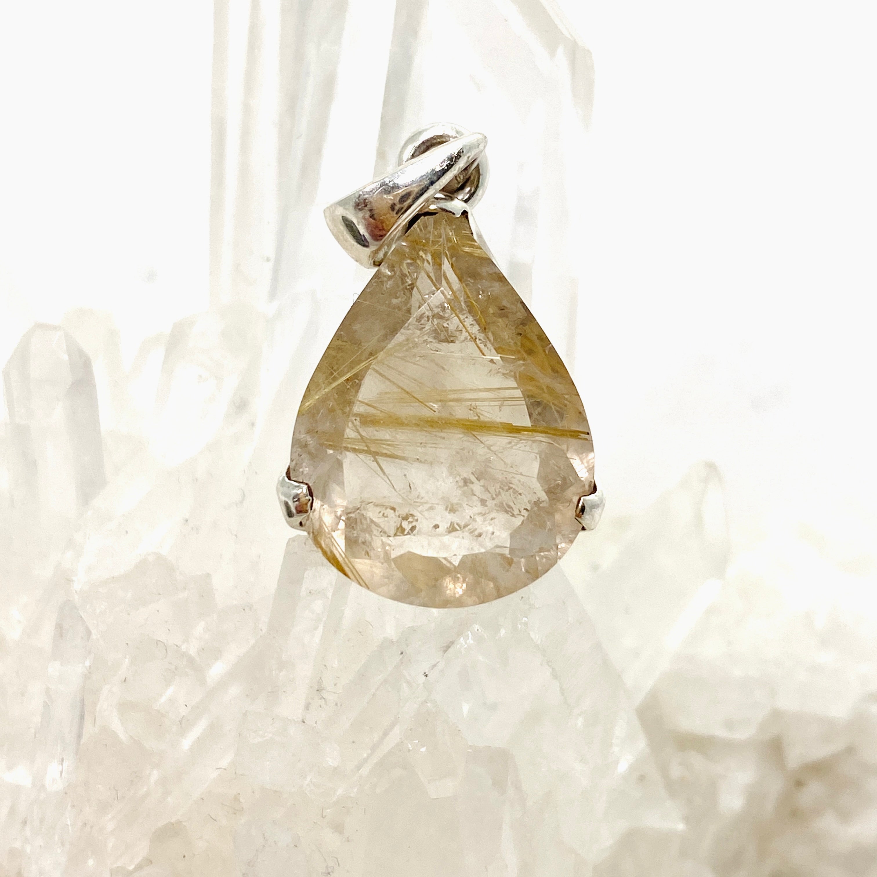Natural Rutilated Quartz Teardrop Faceted Pendant Necklace - PPGJ842 - Perfect for Spiritual Healing, Meditation & Boho Jewelry Collection