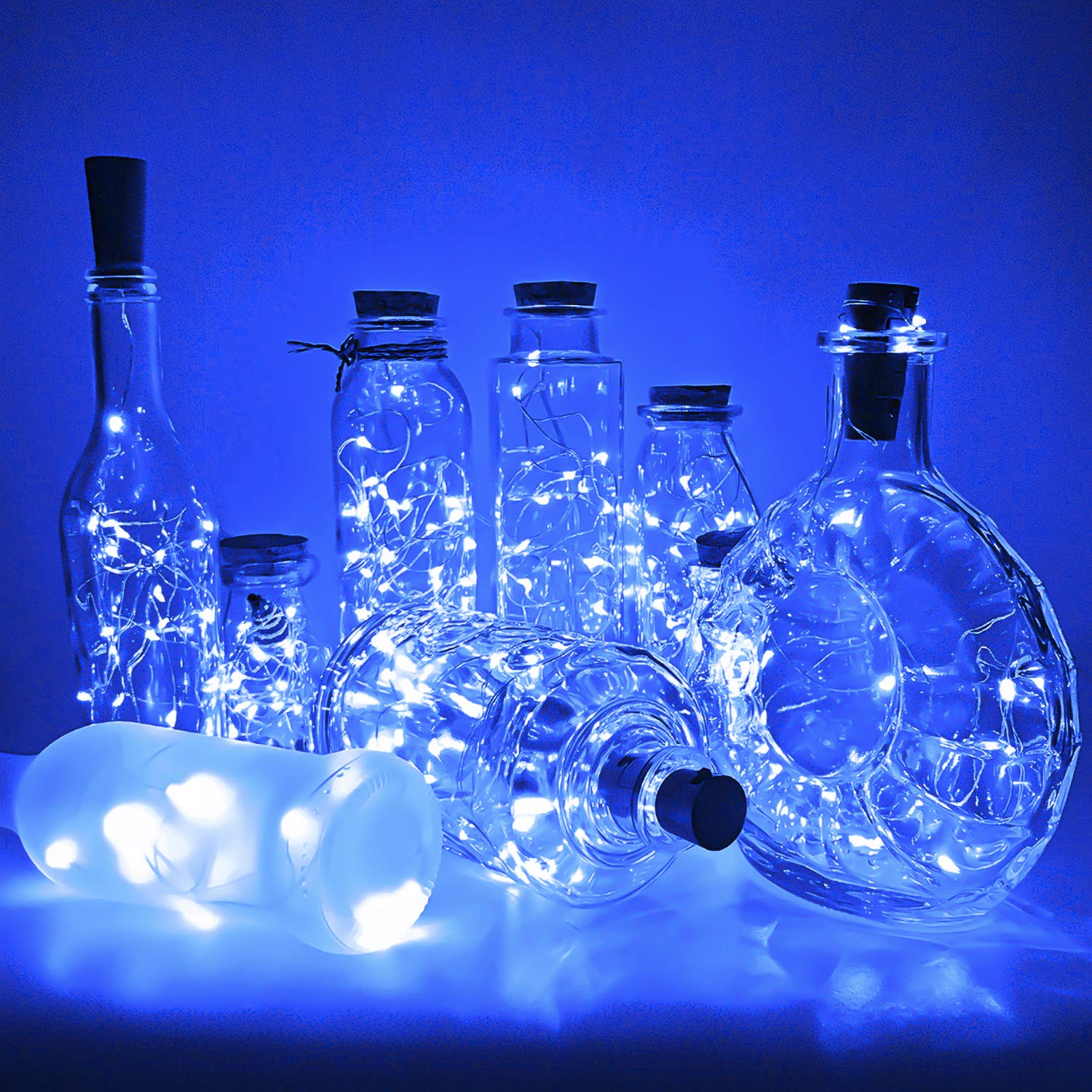 PheiLa 10 Pack Battery Operated Wine Bottle Lights with Cork - Waterproof LED Fairy String Lights (3.3ft Silver Wire, Blue) for Christmas, Wedding, Bar Decorations - Perfect for Party, Jar & Holiday Home Decor