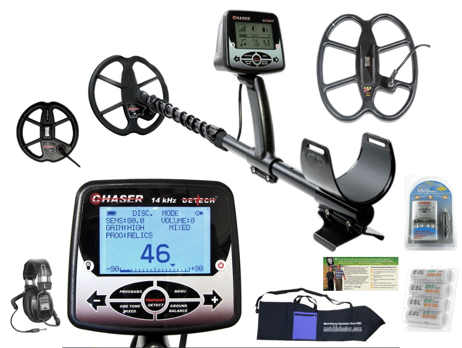 Detech Chaser Metal Detector with 12 x 10 SEF Butterfly Coil & 9 Ultimate Coil + 7 Ultimate Search Coils - Professional Gold & Treasure Hunting Kit for Beach, Field & Relic Hunting (Bonus Pack Included)