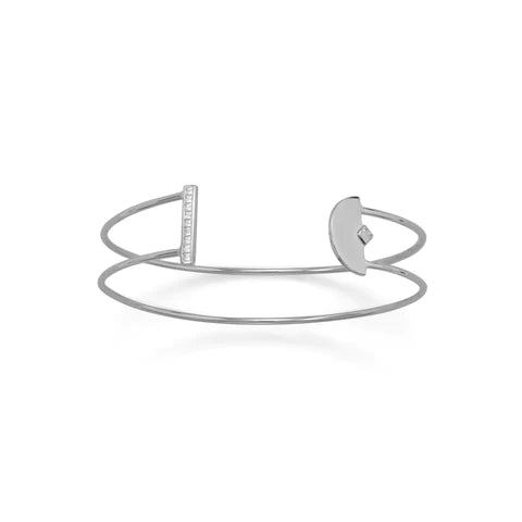 CZ Double Row Cuff Bracelet for Women - Elegant Adjustable Bangle with Cubic Zirconia Stones - Perfect for Parties, Weddings & Everyday Wear
