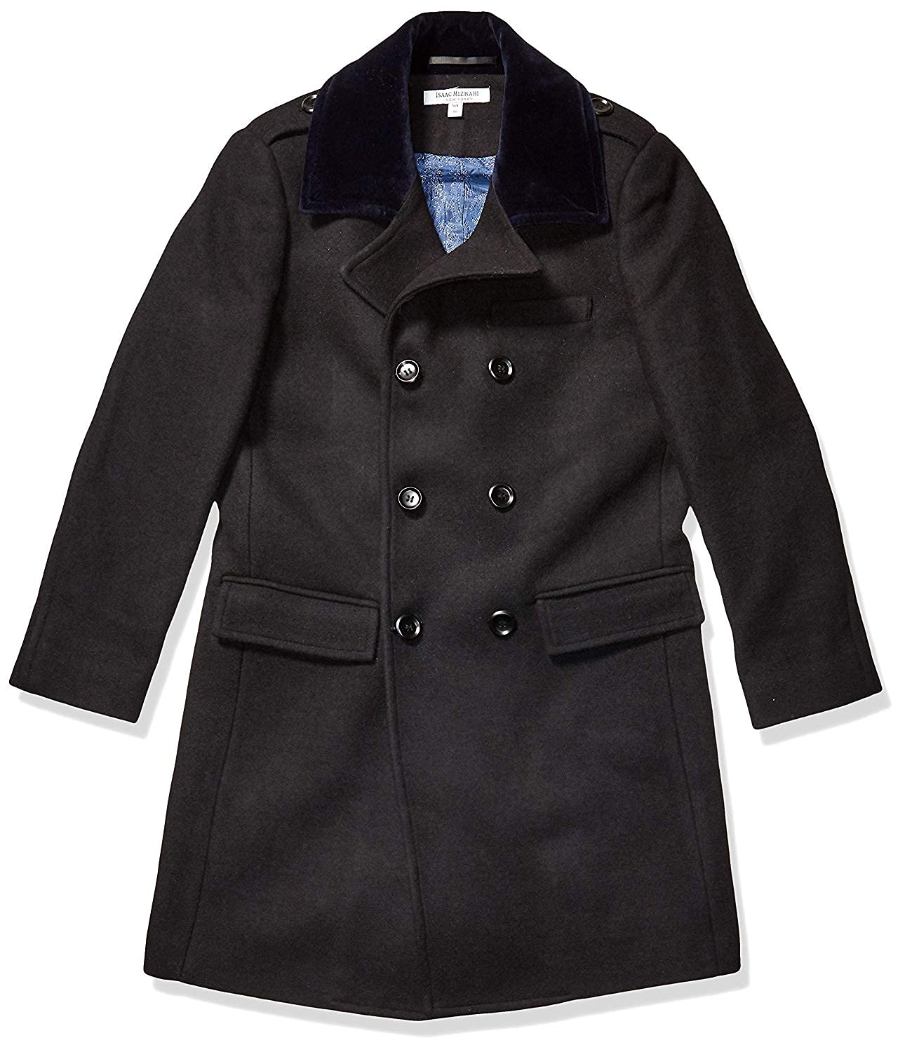 Isaac Mizrahi Boys' 2-20 Velvet Collar Quilt-Lined Wool Blend Peacoat Jacket - Warm Winter Coat for School, Church & Special Occasions