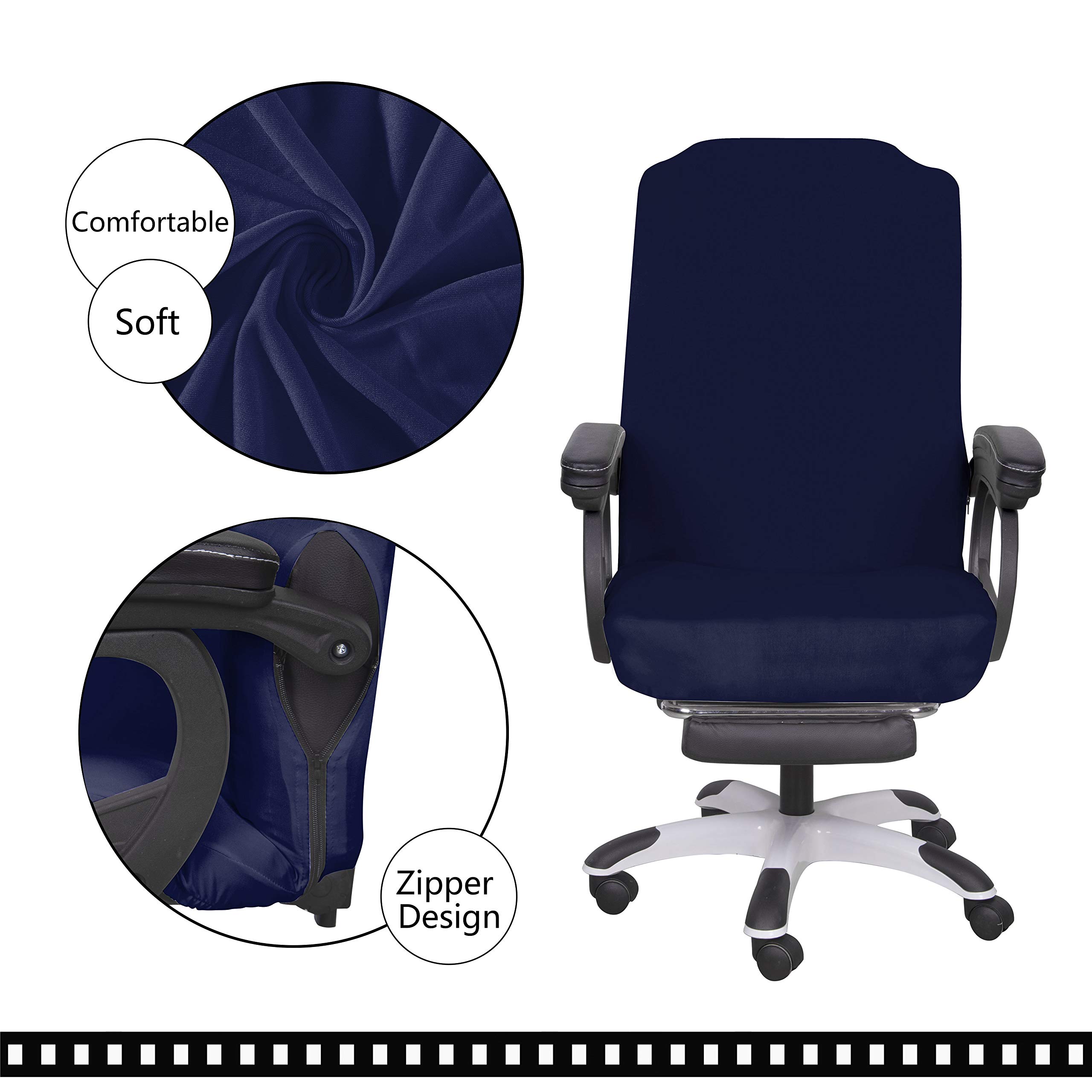 SARAFLORA Washable Office Chair Cover - Medium Size, Navy Blue - Universal Removable Zippered Computer Chair Protector for Desk & Rotating Chairs - Pet-Friendly Seat Cover for Home & Office Use