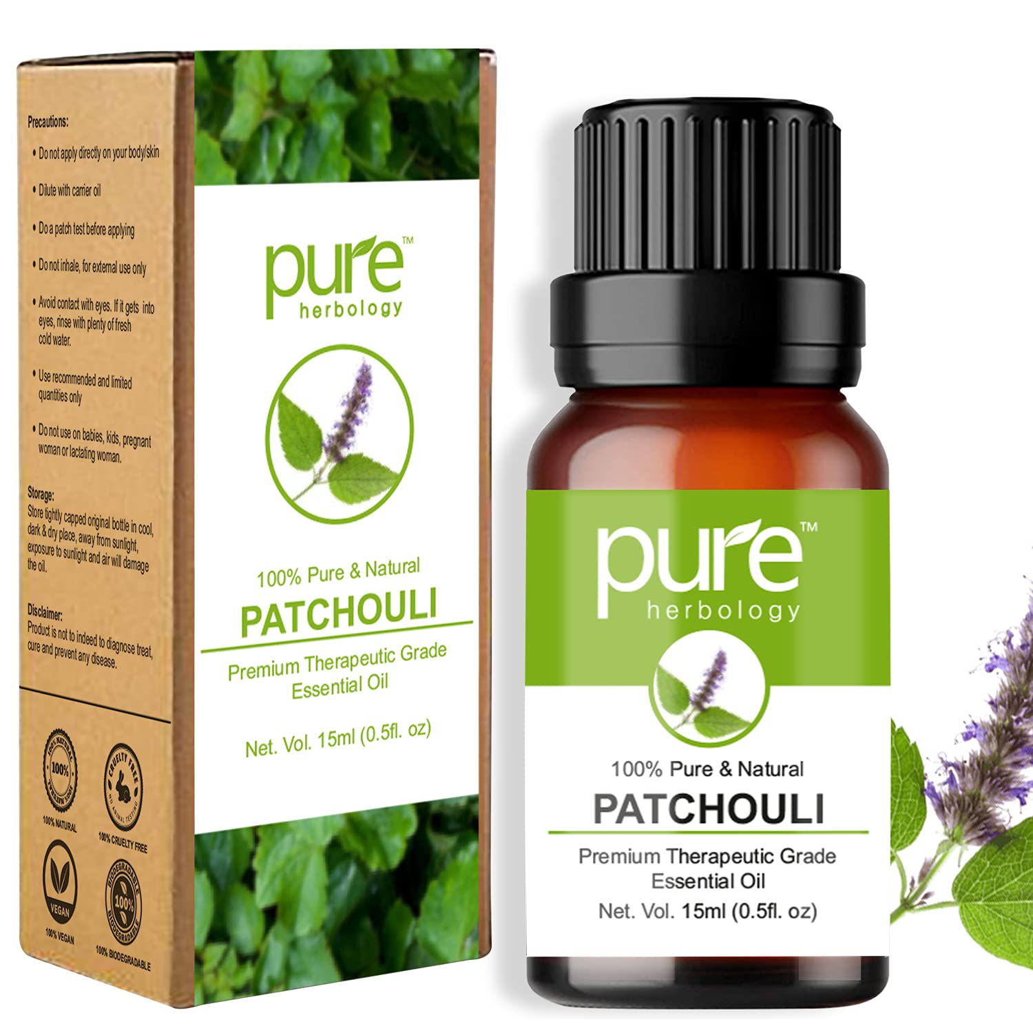 Pure Patchouli Essential Oil 15ml - Skin & Hair Care, Stress Relief for Aromatherapy