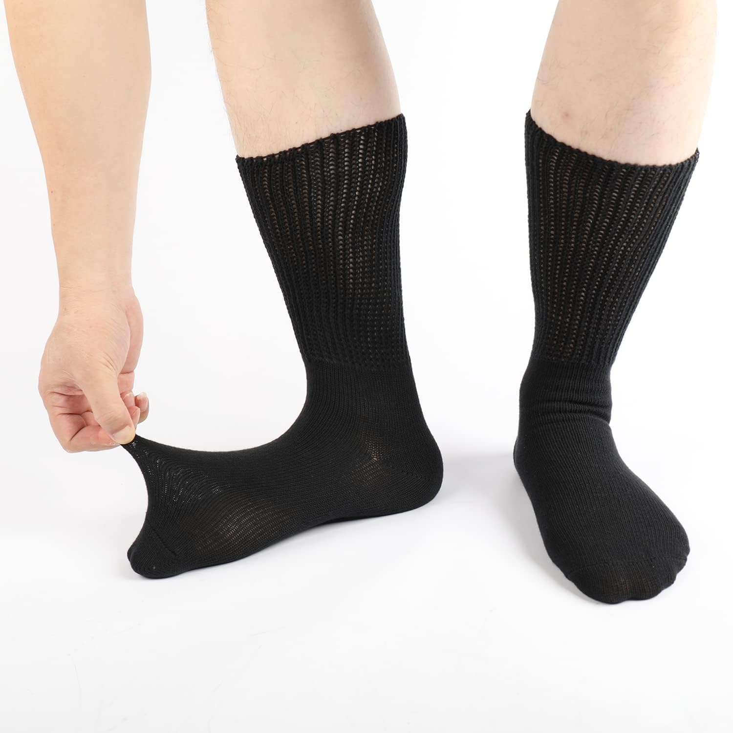 Truebuy® 6-Pack Men's Extra Wide Diabetic Socks for Swollen Feet - Breathable Cotton Non-Binding Loose Fit Socks for Big Foot Size 11-14 - Ideal for Diabetes, Edema & Circulation Issues - Perfect for Daily Wear, Work & Travel