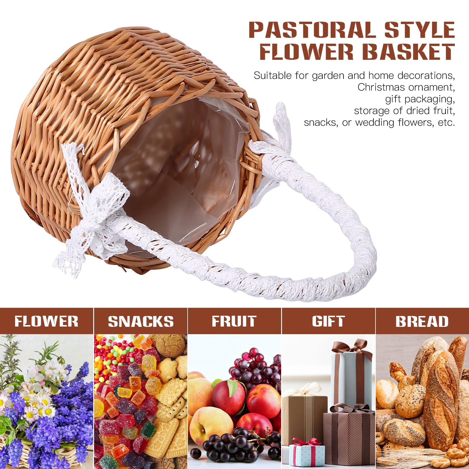 Handmade Rattan Flower Basket - Wicker Planter with Liner & Handle for Wedding, Home Decor, Candy Display | Perfect for Flower Girls, Centerpieces, and Rustic Decorations