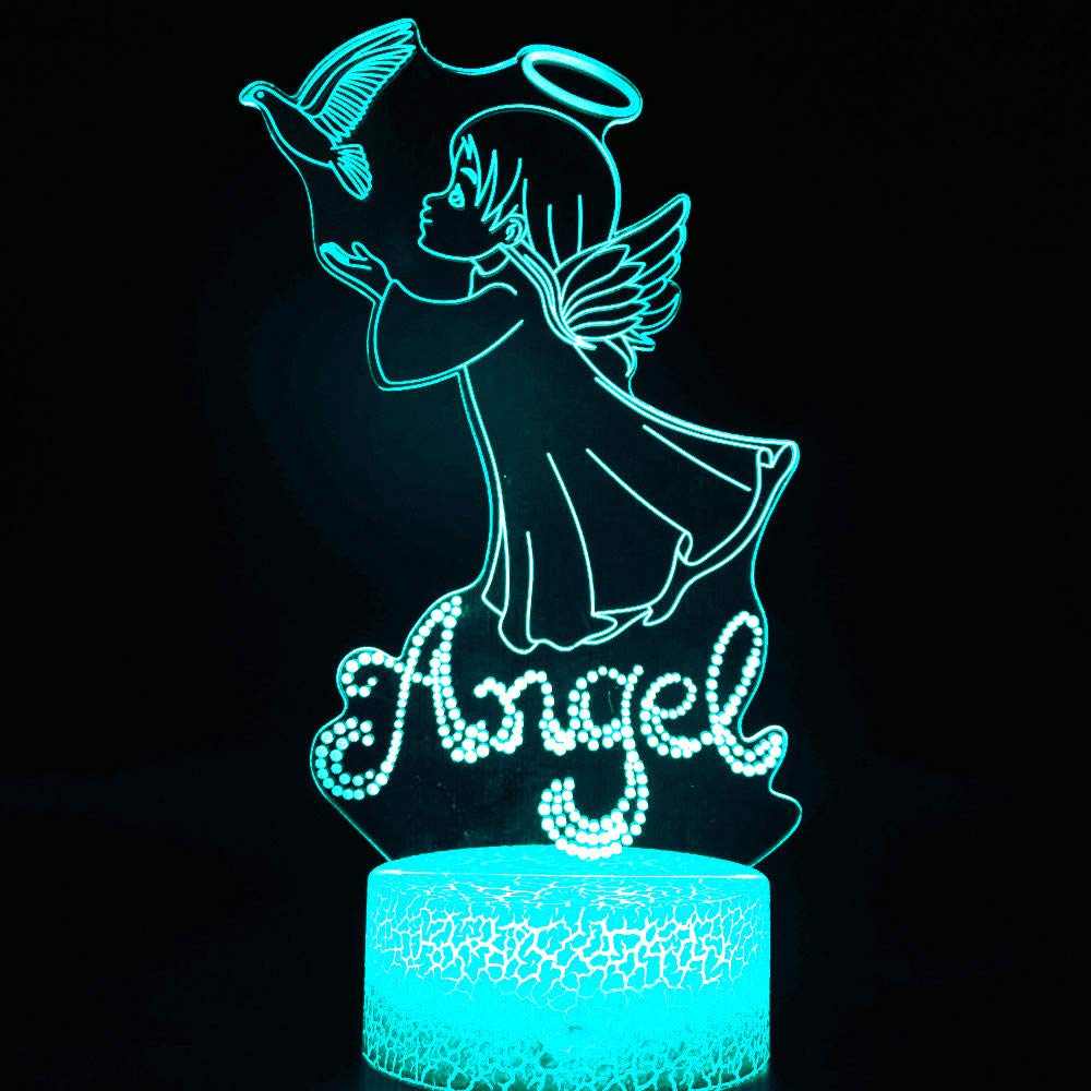 3D Angel Night Light LED Touch Switch Table Lamp - 7 Color Changing Optical Illusion Lamp for Home Decor, Christmas, Birthday Gifts for Kids & Children | Bedroom, Nursery, Living Room Night Light Decorations