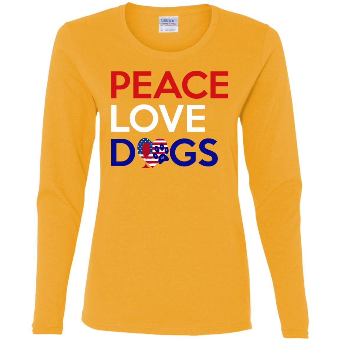 Peace Love Dogs Women's Cotton Long Sleeve T-Shirt | Soft Casual Comfort Tee for Dog Lovers | Perfect for Daily Wear, Dog Walks & Pet-Friendly Outings