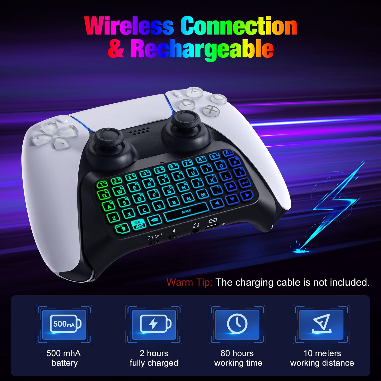 MoKo RGB Backlit Wireless Bluetooth Keyboard for PS5 Controller - Mini Gamepad Chatpad with Upgraded Built-in Speaker & 3.5mm Audio Jack | Perfect for Gaming, Streaming & Voice Chat on Playstation 5