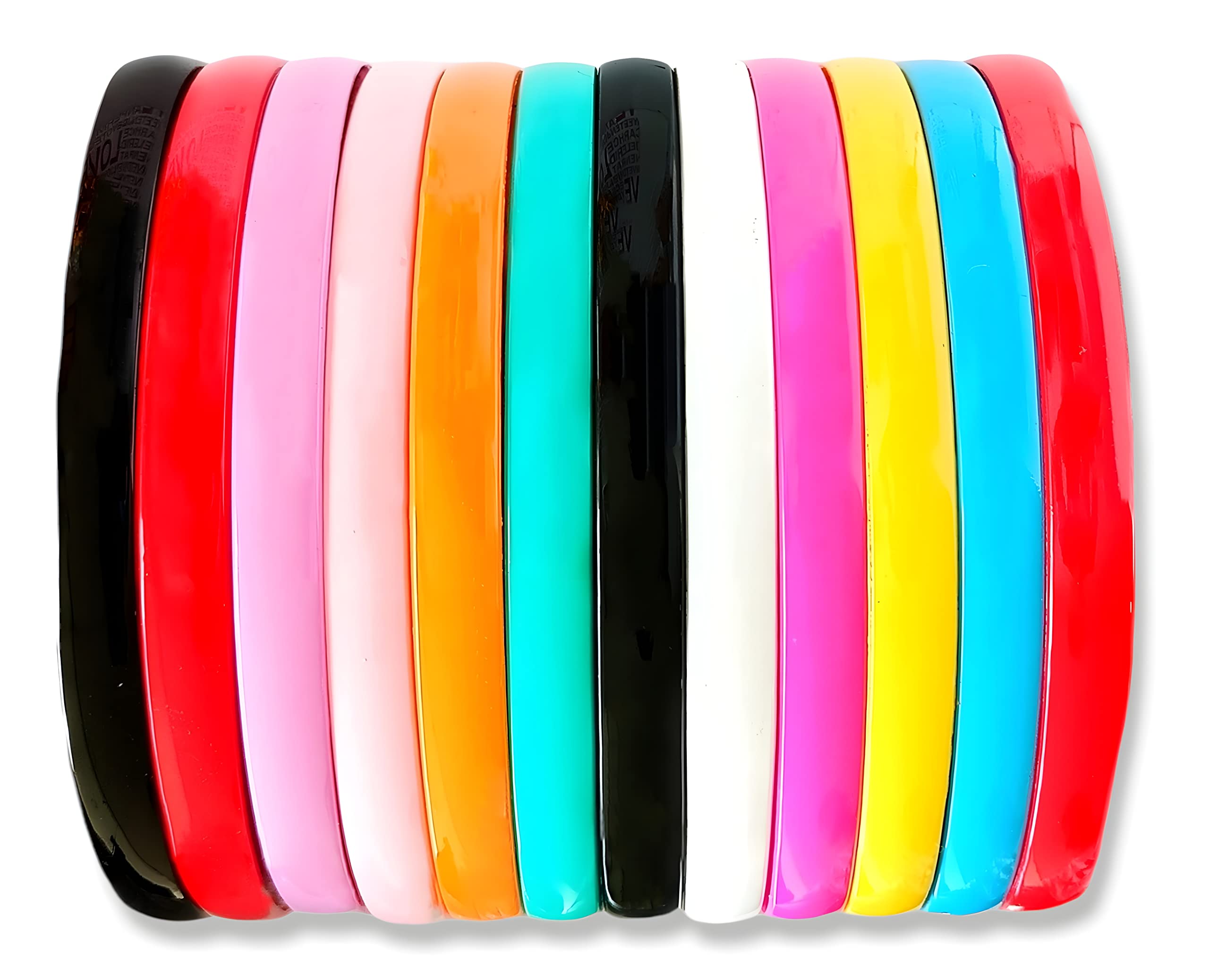 12mm Colorful Plastic Hair Bands for Women & Girls - Shiny Teeth Comb Hair Accessories (12 Pack) - Perfect for School, Work, Sports & Everyday Styling