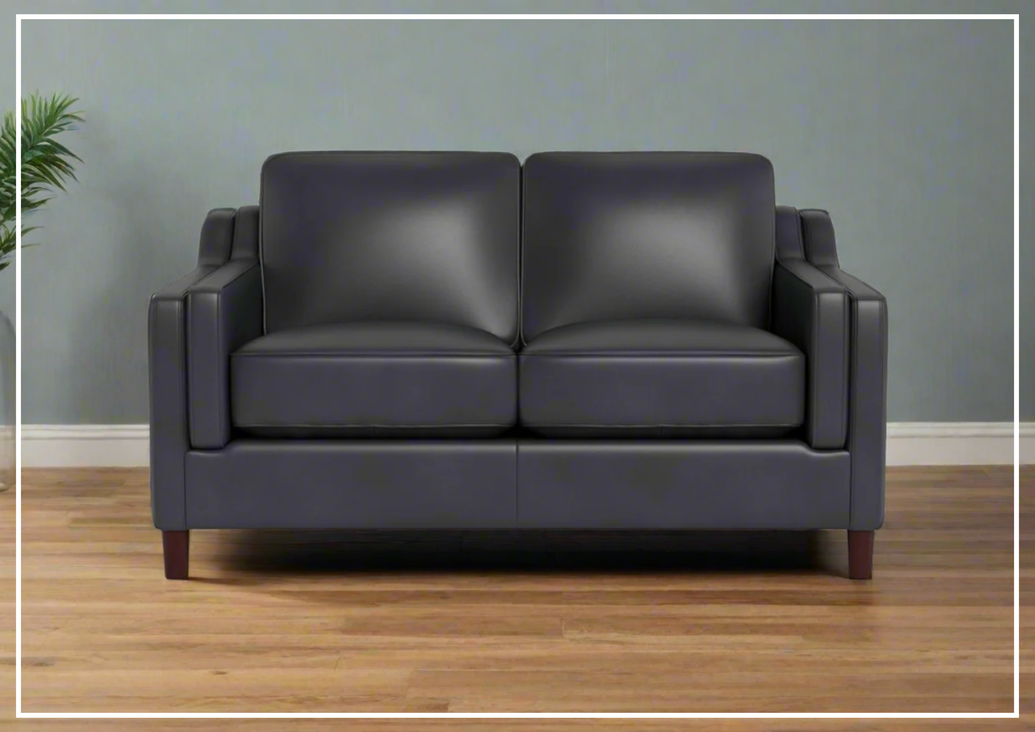 Hydeline Bella Stationary Leather Loveseat with Track Arms - Premium Faux Leather Sofa for Living Room, Office & Small Spaces - Comfortable Two-Seater Couch for Relaxing & Entertaining