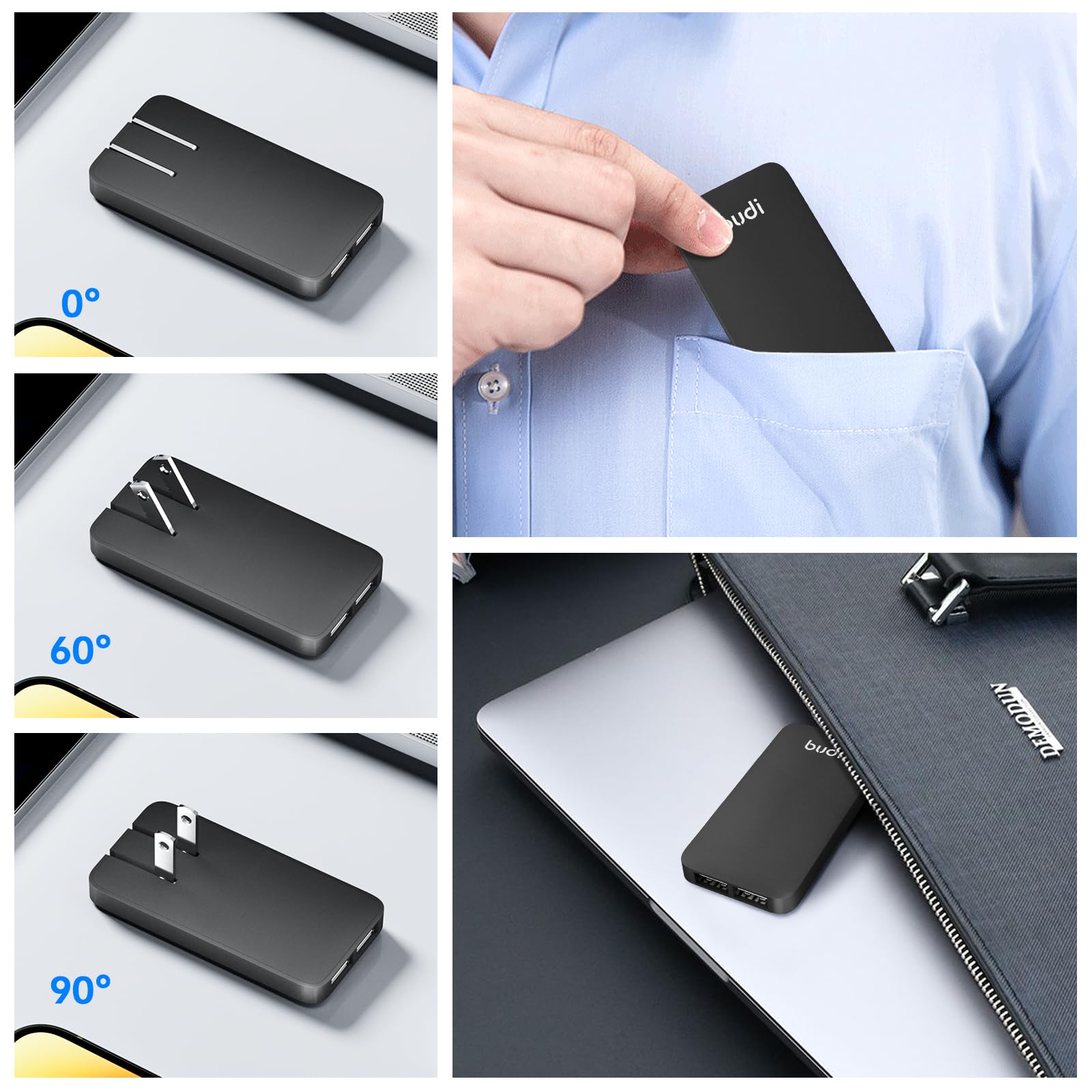 BUDI 17W Ultra Slim Foldable Wall Charger with 2 USB-A Ports - Fast Charging for iPhone, iPad, Samsung Galaxy & Home Cameras | Perfect for Travel, Office & Home Use (Black)