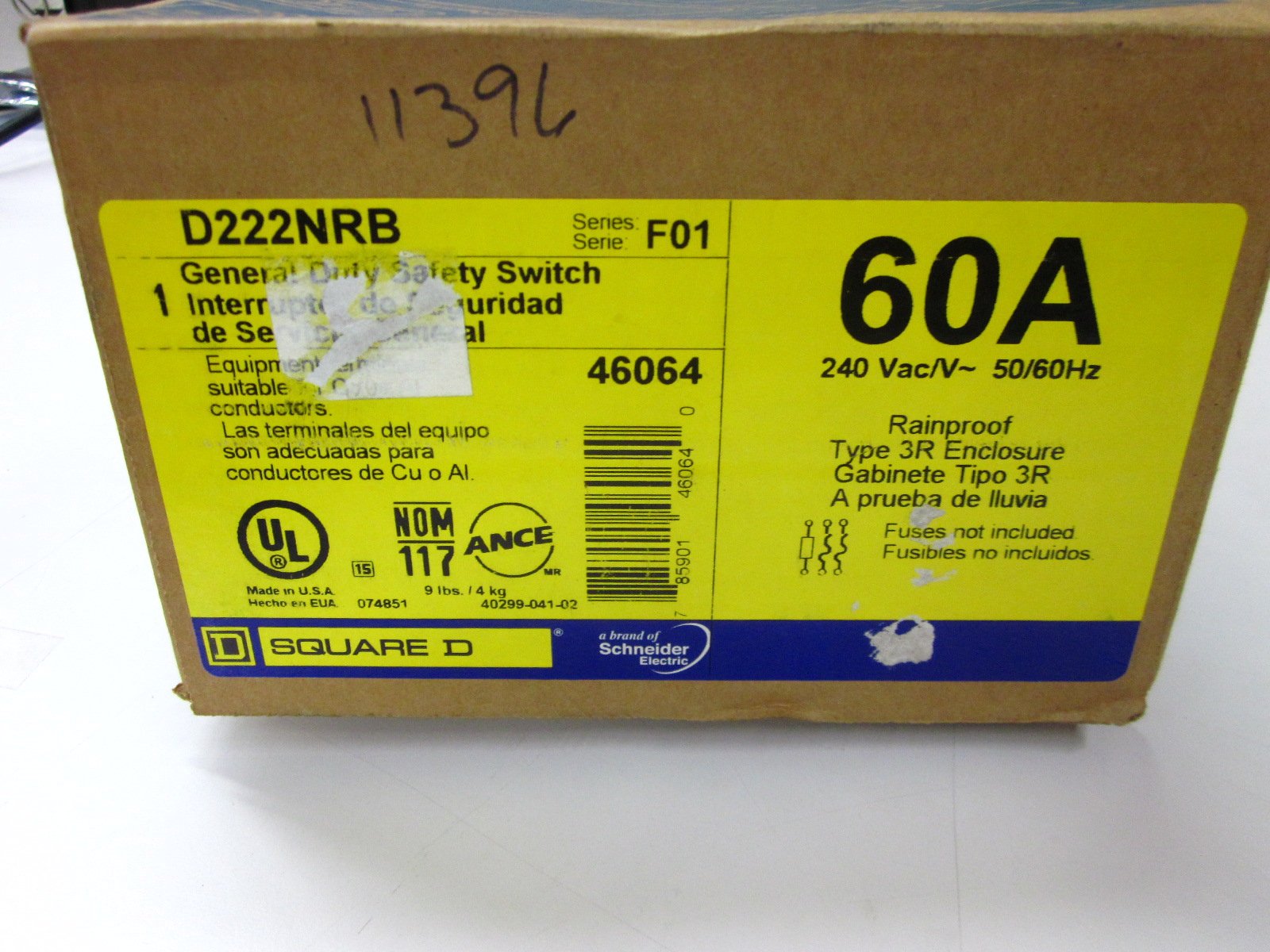 Square D 60 Amp 240V AC Single Throw Safety Switch 2 Pole - Heavy Duty Electrical Disconnect for HVAC, Water Heaters & Industrial Equipment
