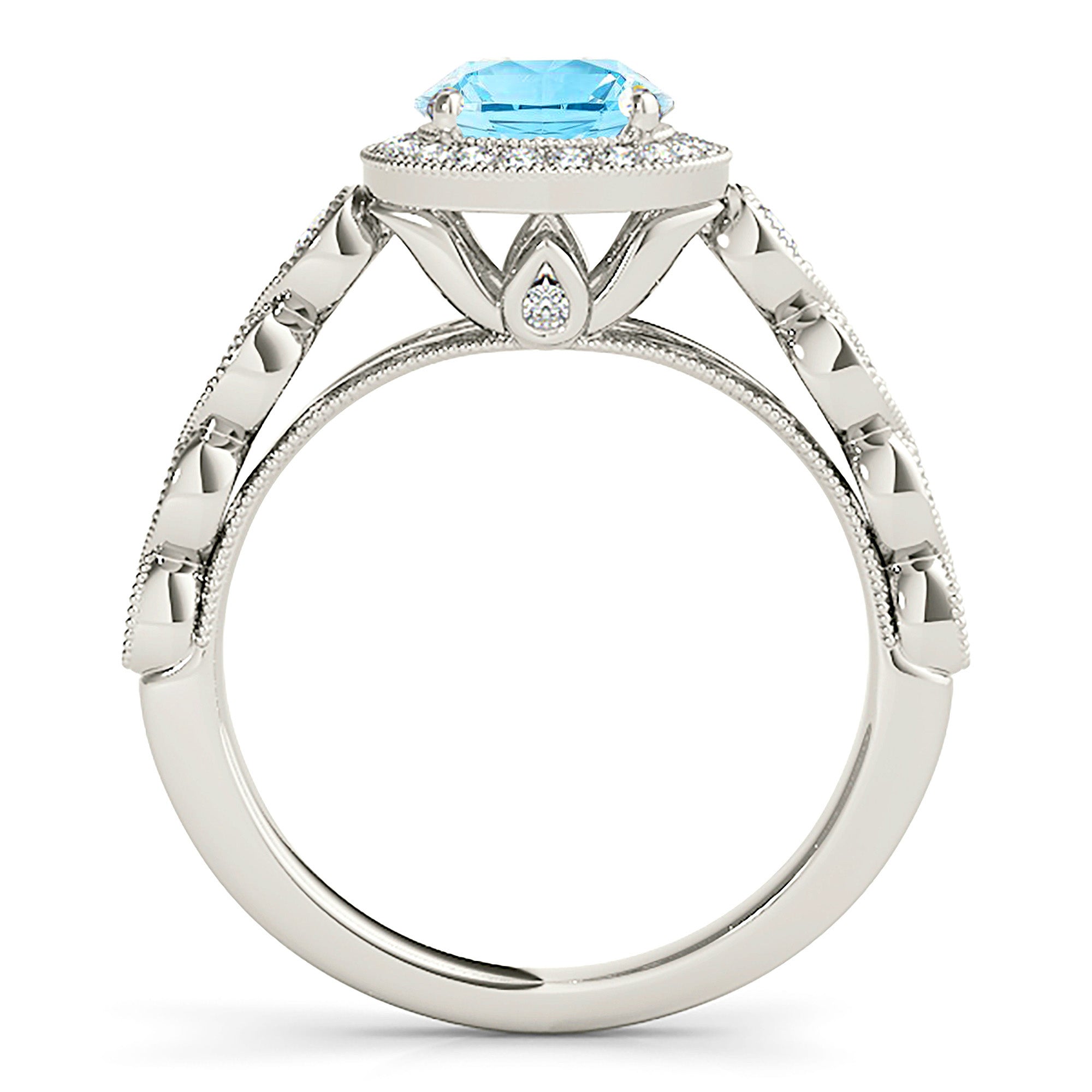 1.10 Ct Genuine Aquamarine Ring with Bezel Set Halo - Elegant Birthstone Jewelry for Women, Perfect for Engagement, Anniversary & Special Occasions