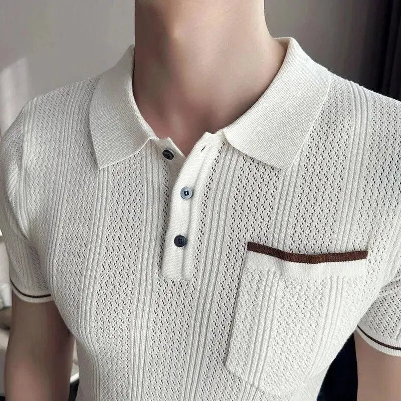 Men's Knitted Lapel Short Sleeve Polo Shirt - Breathable Casual Summer Top for Golf, Office & Outdoor Activities