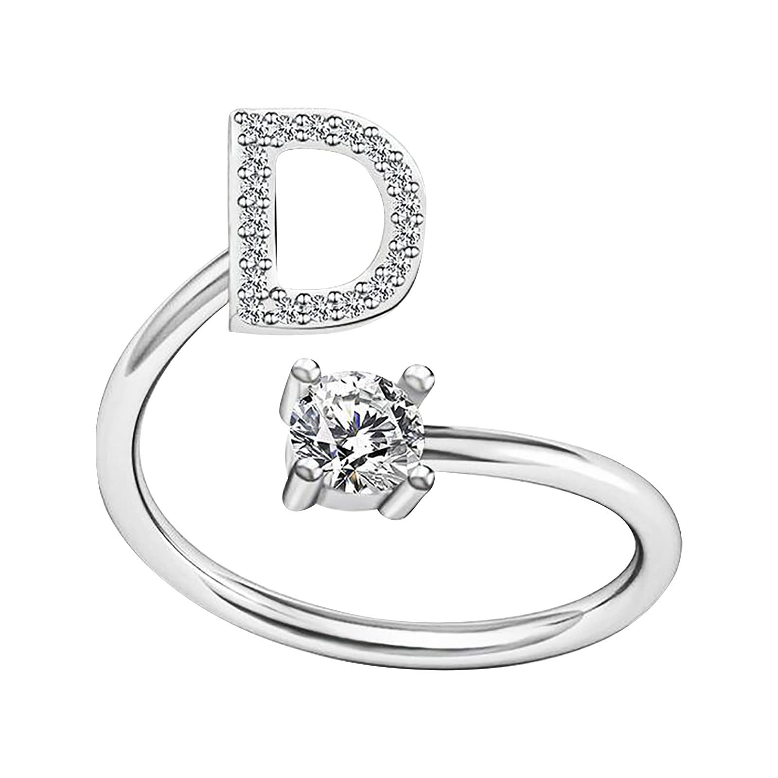 Personalized Alphabet Stacking Rings for Women - A to Z Letter Couple Rings with Full Diamond Micro Inlaid Zircon - Fashion Jewelry Gift for Her - Perfect for Stacking, Layering & Everyday Wear