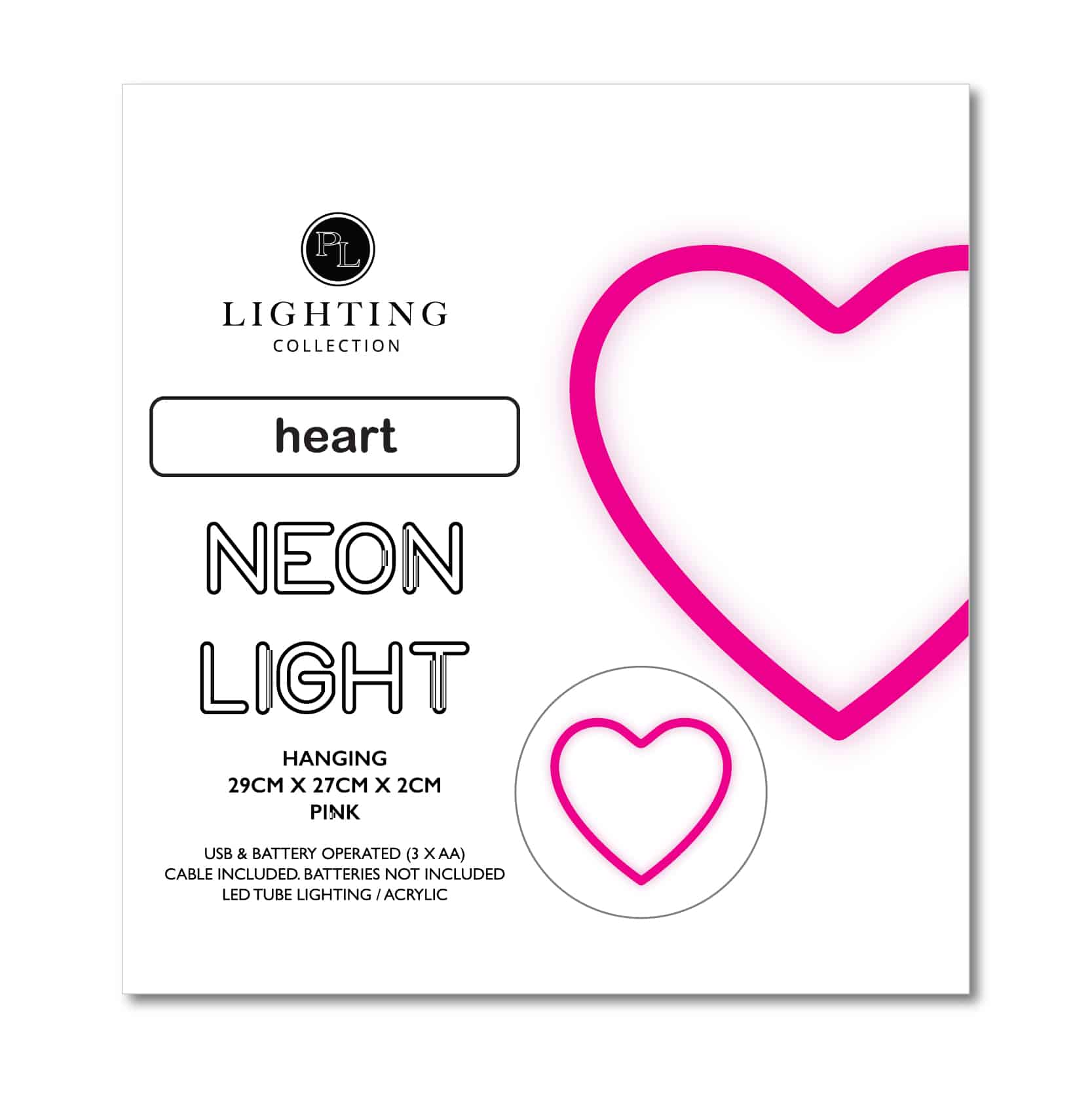 Heart LED Neon Hanging Light - Romantic Bedroom & Living Room Decor - Dimmable Battery/USB Powered Wall Art for Valentine's Day, Wedding, Anniversary Gifts