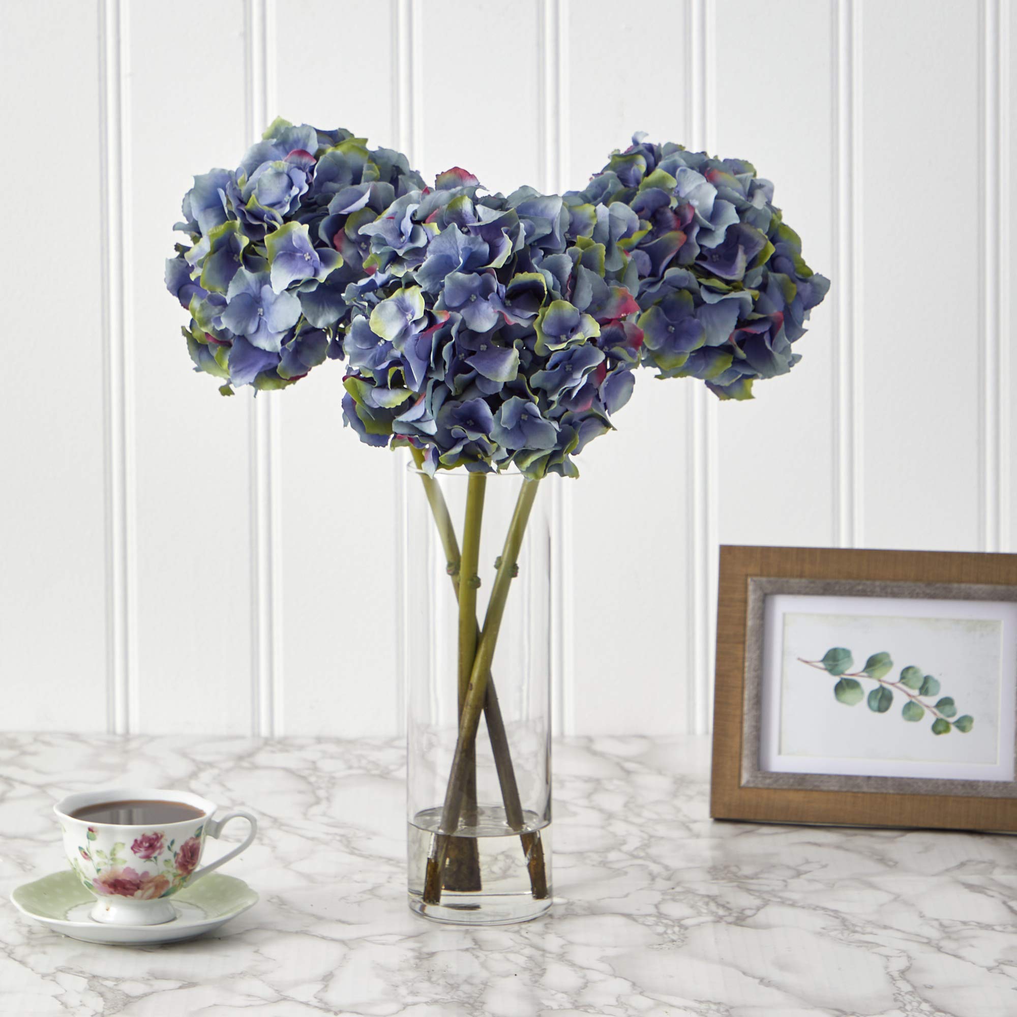 Nearly Natural 18 Inch Hydrangea Artificial Flower Arrangement in Glass Vase - Perfect for Home Decor, Wedding Centerpieces & Office Table Decorations
