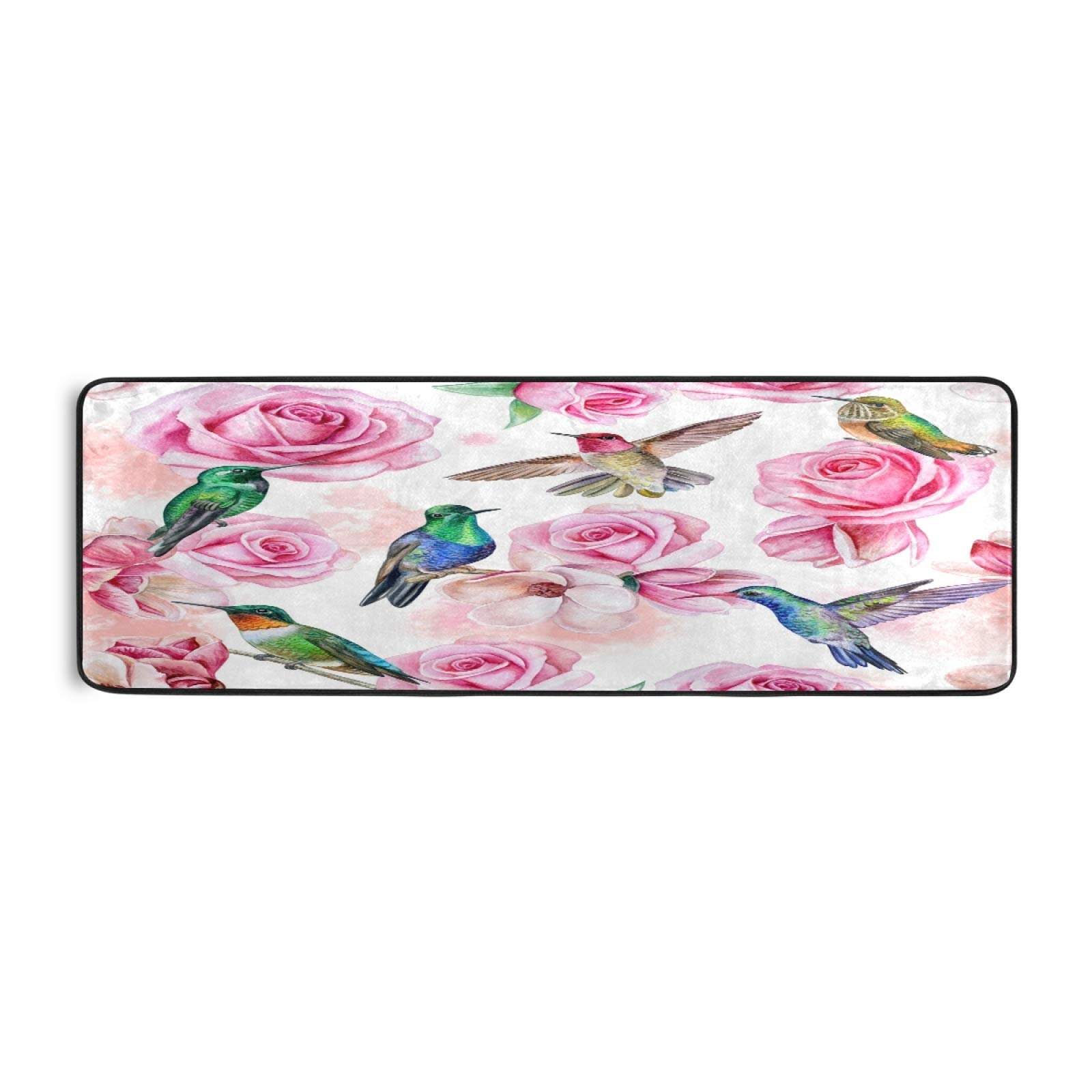 Long Runner Rug with Rose Magnolia Flower & Hummingbird Design - 2'x6' Non-Slip Hallway Carpet for Living Room, Bedroom, Bathroom & Entryway - Indoor Home Decor for Cozy Spaces & High-Traffic Areas