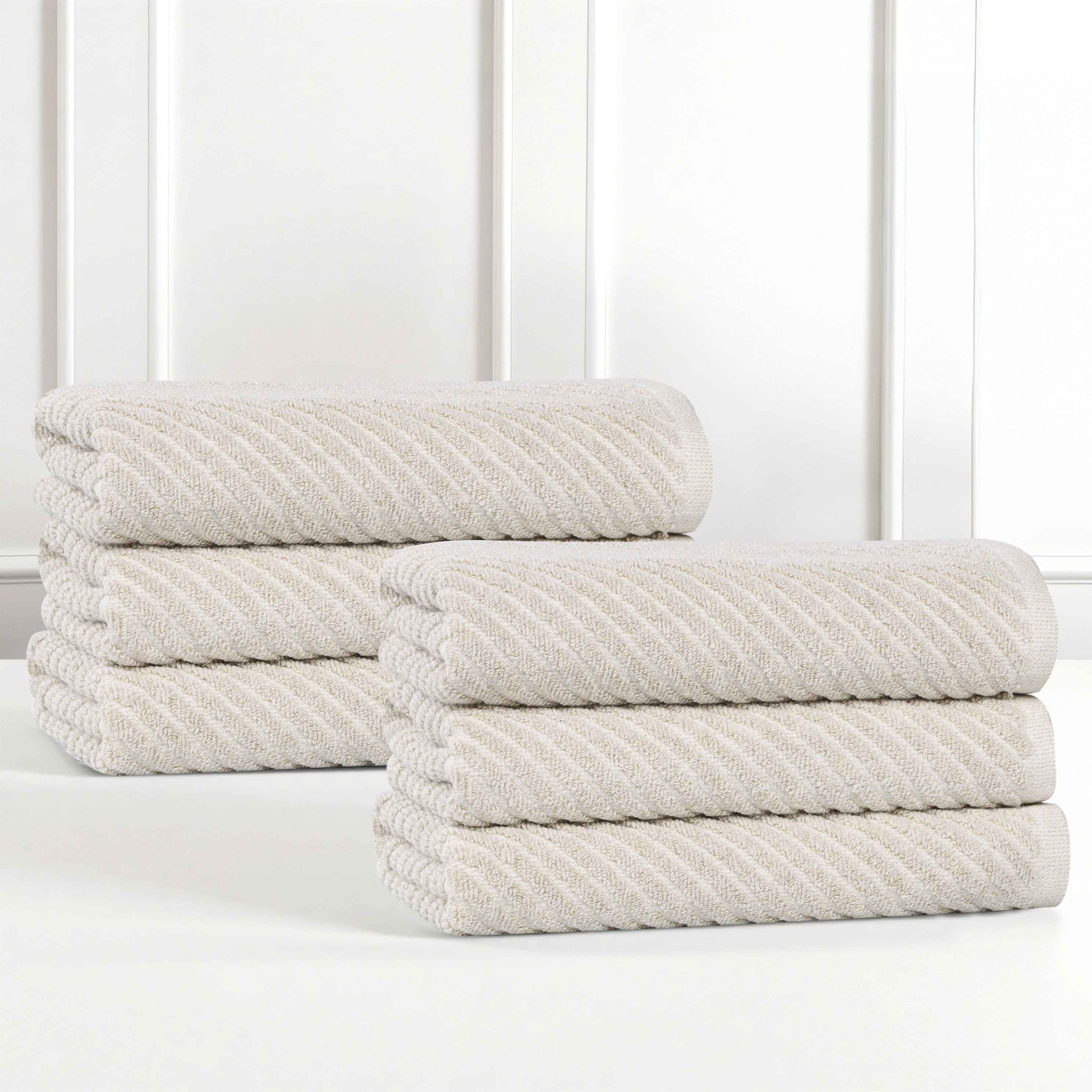 Premium Cotton Blend Diagonal Stripes Hand Towels Set of 6 - Soft Absorbent Bath & Kitchen Towels for Bathroom, Spa, Gym & Guest Use