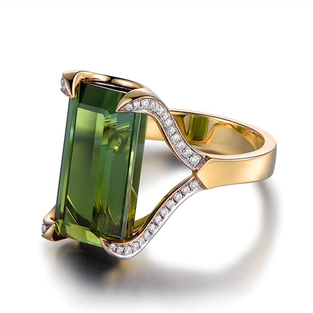 18K Gold Plated Princess Cut Emerald Birthstone Ring with AAA Cubic Zirconia Halo - Solitaire Promise, Engagement & Wedding Band for Women | Perfect for Anniversaries, Valentine's Day & Special Occasions