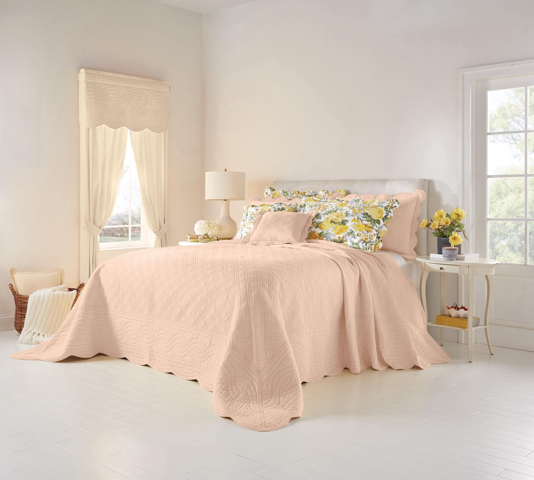 BrylaneHome Lightweight All-Season Florence Quilted Oversized 100% Cotton Ultra Soft Bedspread - Queen Size, Ecru | Perfect for Year-Round Comfort in Bedrooms & Guest Rooms