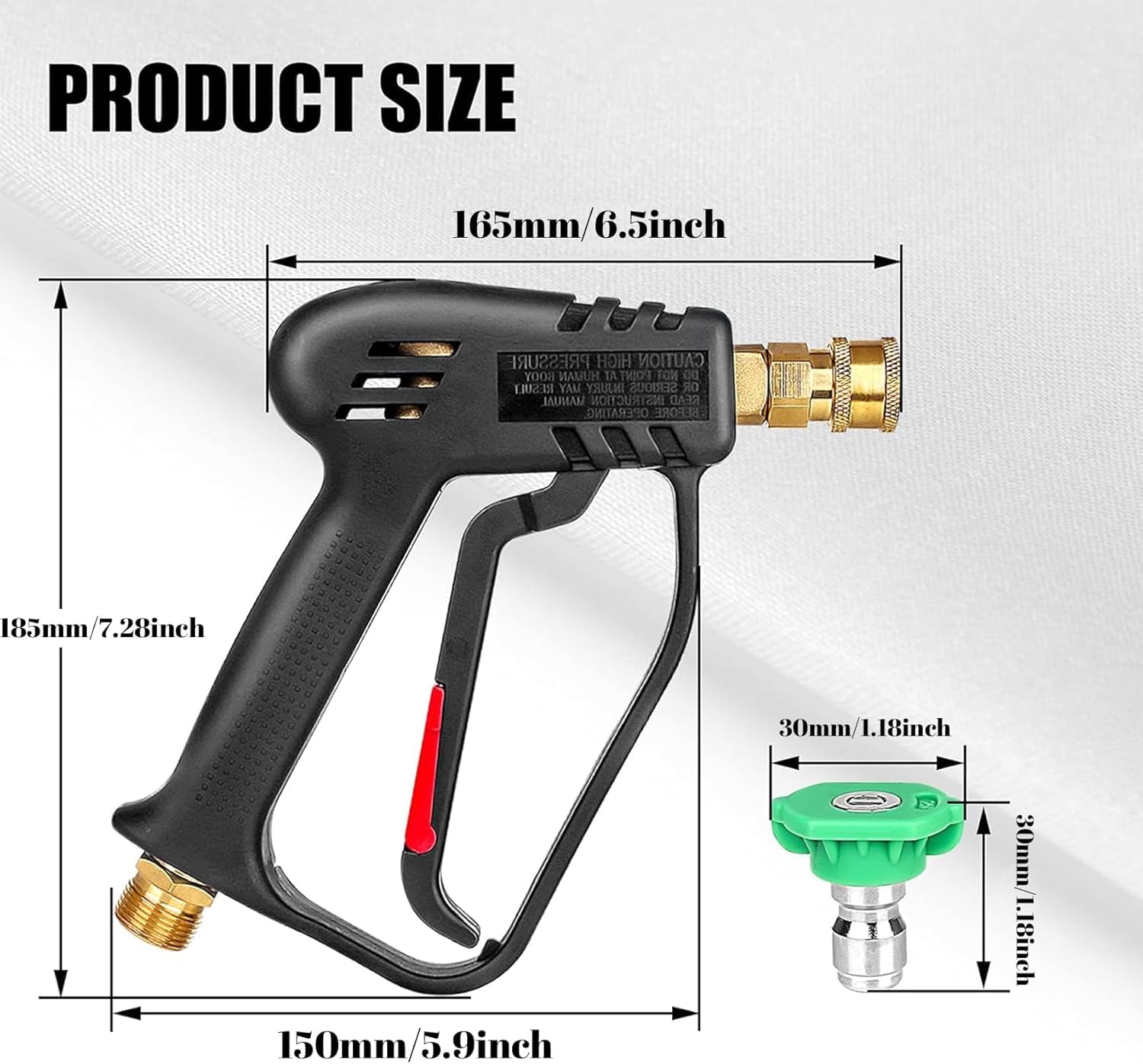 Short Pressure Washer Gun with 5 Nozzles - Stubby Pressure Washer Handle Compatible with Karcher & M22-14mm Fitting Hoses - Perfect for Compact Car Washing, Deck Cleaning & Outdoor Equipment Maintenance