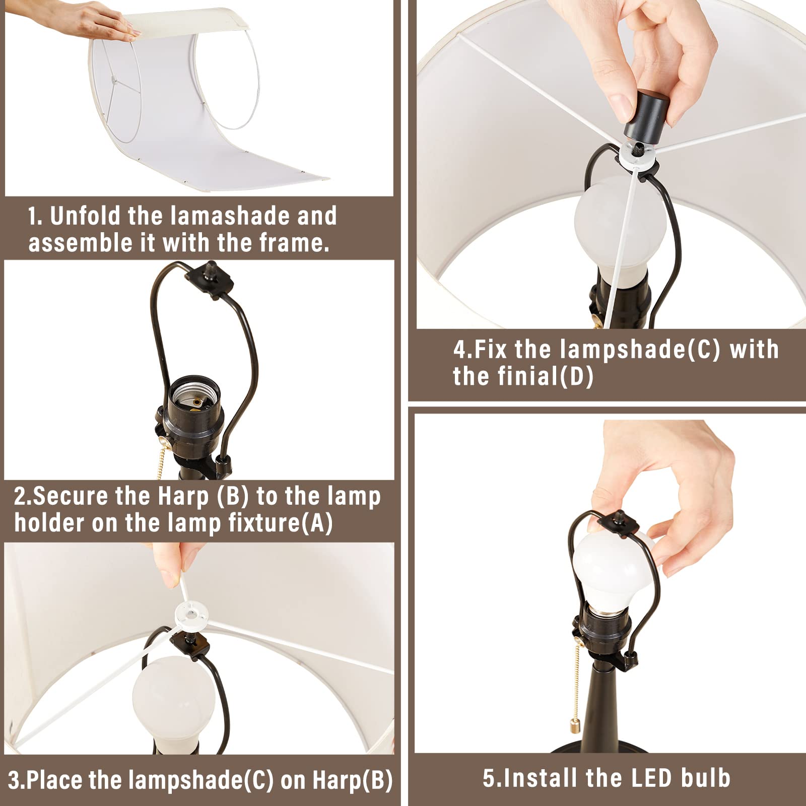 GyroVu Modern LED Table Lamp Set of 2 - USB-C/A Charging Nightstand Lamps with Pull Chain Switch, 9W Bulbs Included (Matte Black) - Perfect for Living Room, Bedroom & Office Lighting