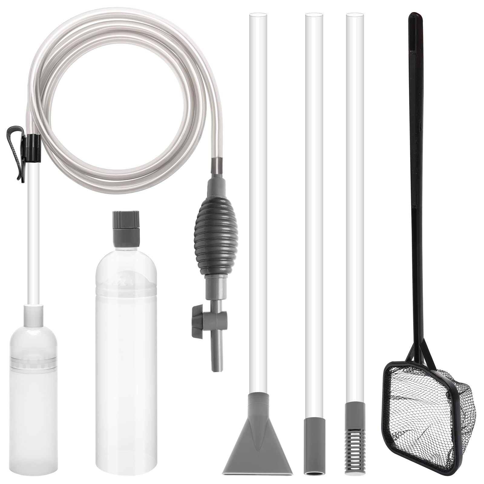 12 Pcs Aquarium Siphon Vacuum Cleaner Kit - Dual Tube Fish Tank Gravel Cleaner with Net for Sand & Debris Removal | Perfect for Freshwater & Saltwater Tanks, Easy Water Change & Substrate Cleaning