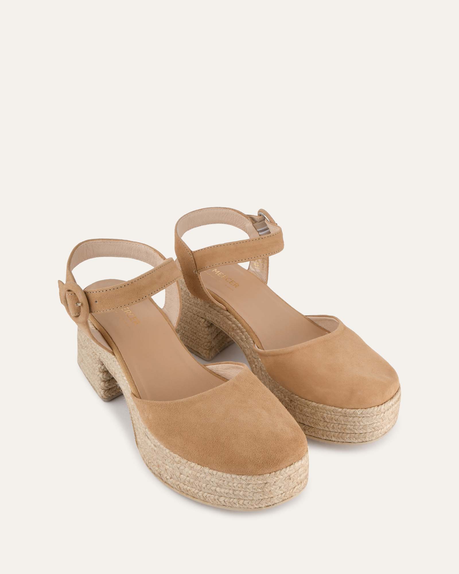 DINA Women's High Heel Espadrilles - Light Taupe Suede Sandals for Summer Weddings & Beach Vacations