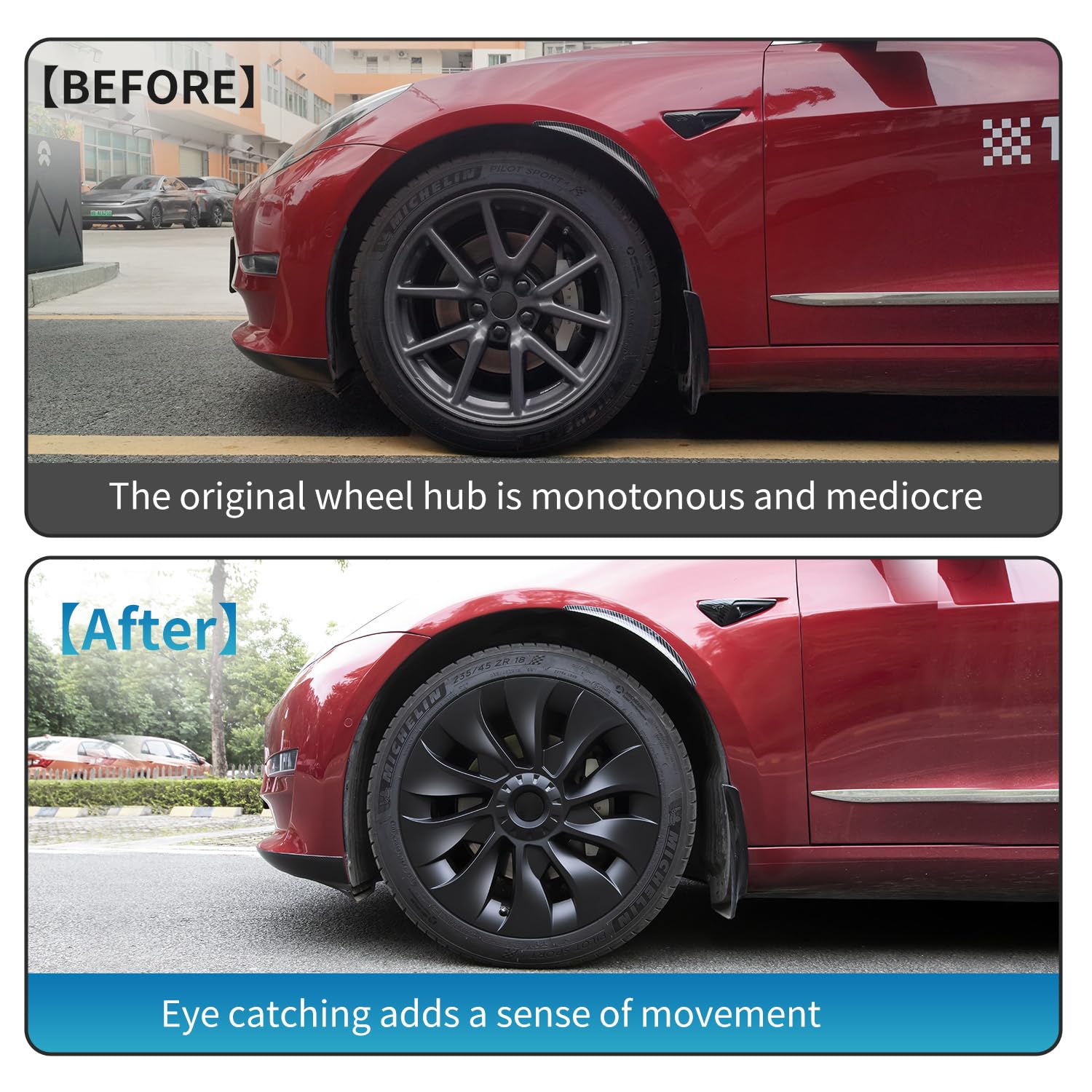 18 Inch Tesla Model 3 Wheel Covers - ABS Hub Cap Replacement Set of 4 (Matte Black) | 2018-2024 Model 3 Accessories | Perfect for Road Trips & Daily Commuting