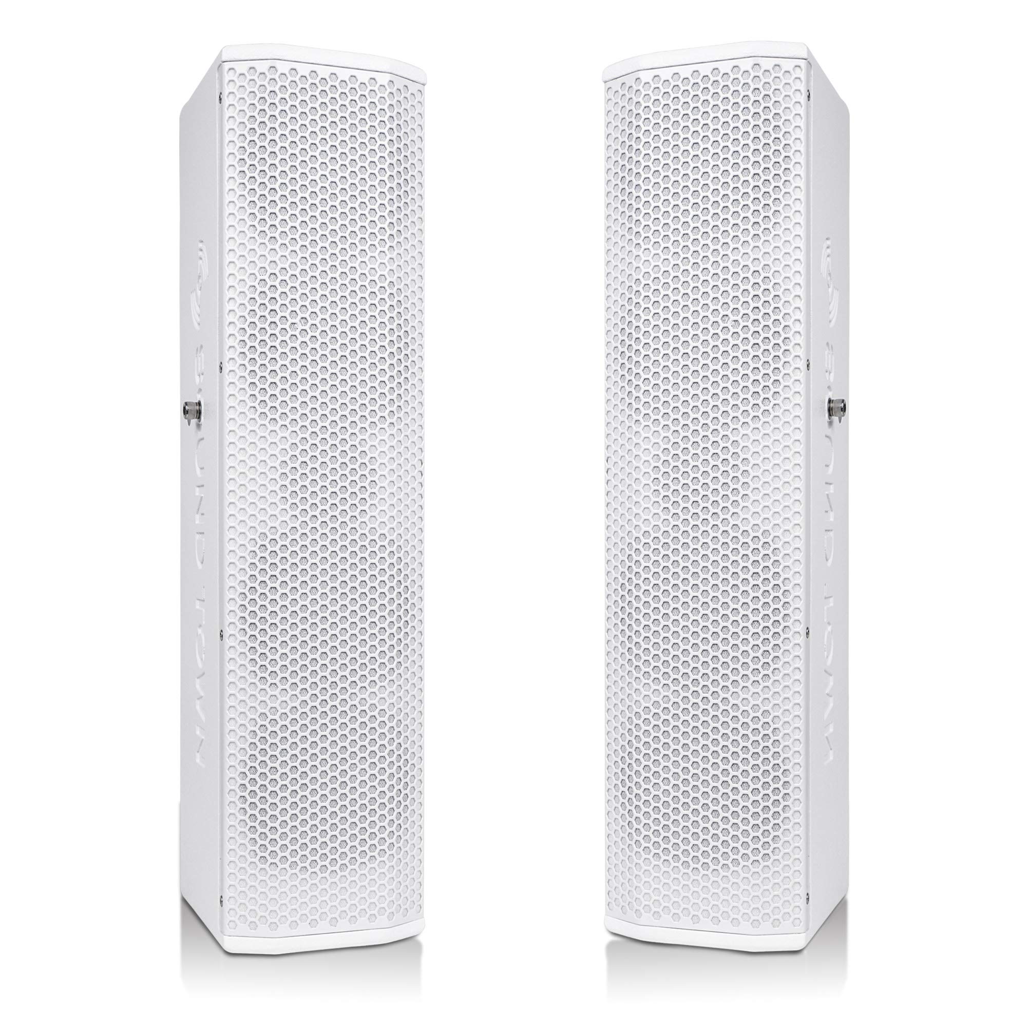 Sound Town CARPO-V5W12 12” 1400W Powered Subwoofer with 2x 500W Passive Column Speakers - White, Professional Line Array System for Live Events, DJ Performances, and Outdoor Concerts