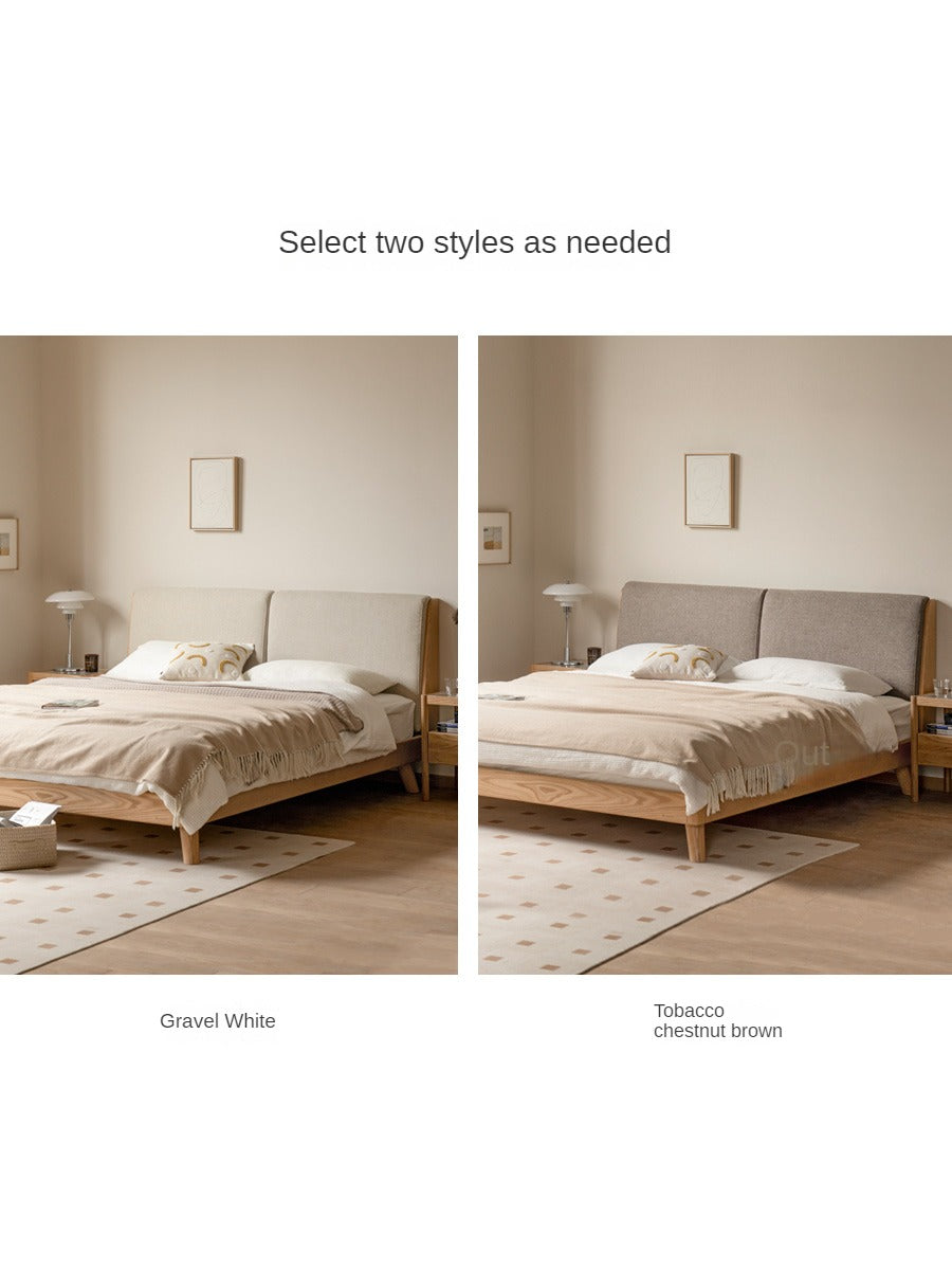 Solid Oak Wood Soft Bed Frame - Queen Size, Natural Wood Finish - Perfect for Master Bedrooms, Guest Rooms & Cozy Home Decor