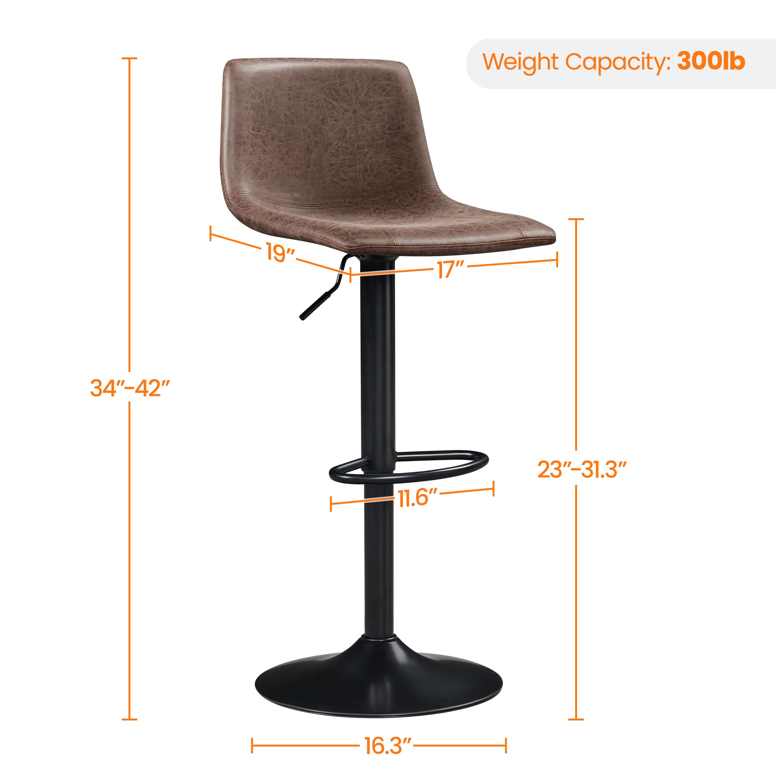 Yaheetech 4-Piece Adjustable Swivel Bar Stool Set - PU Leather Counter Height Stools with Backrest & Footrest - Kitchen Island, Home Bar & Dining Room Furniture - Perfect for Entertaining & Casual Dining (Brown)