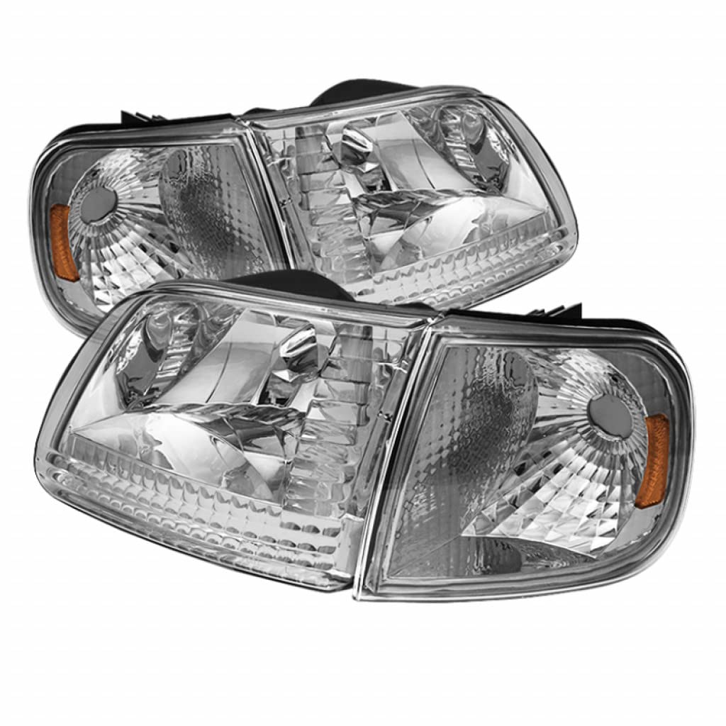 xTune Crystal Headlights Pair with Chrome Corner Lights for Ford Expedition 1997-2002 | Model 5070326 | Upgrade Your Truck's Style & Night Visibility