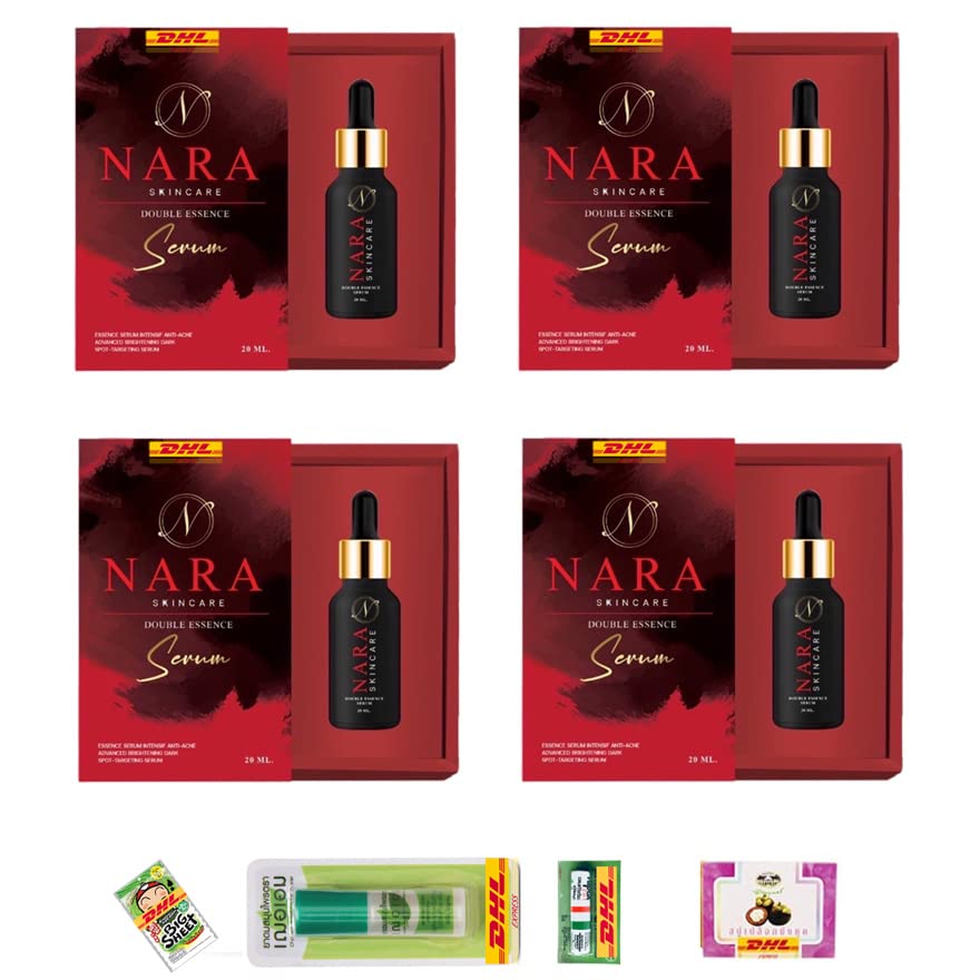 Nara Skincare Double Essence Serum 20ml - Anti-Aging Facial Treatment for Firm, Smooth & Clear Skin - Pack of 4 with Free Tomato Facial Mask (DHL Express Shipping) | Perfect for Nighttime Routine & Travel Skincare