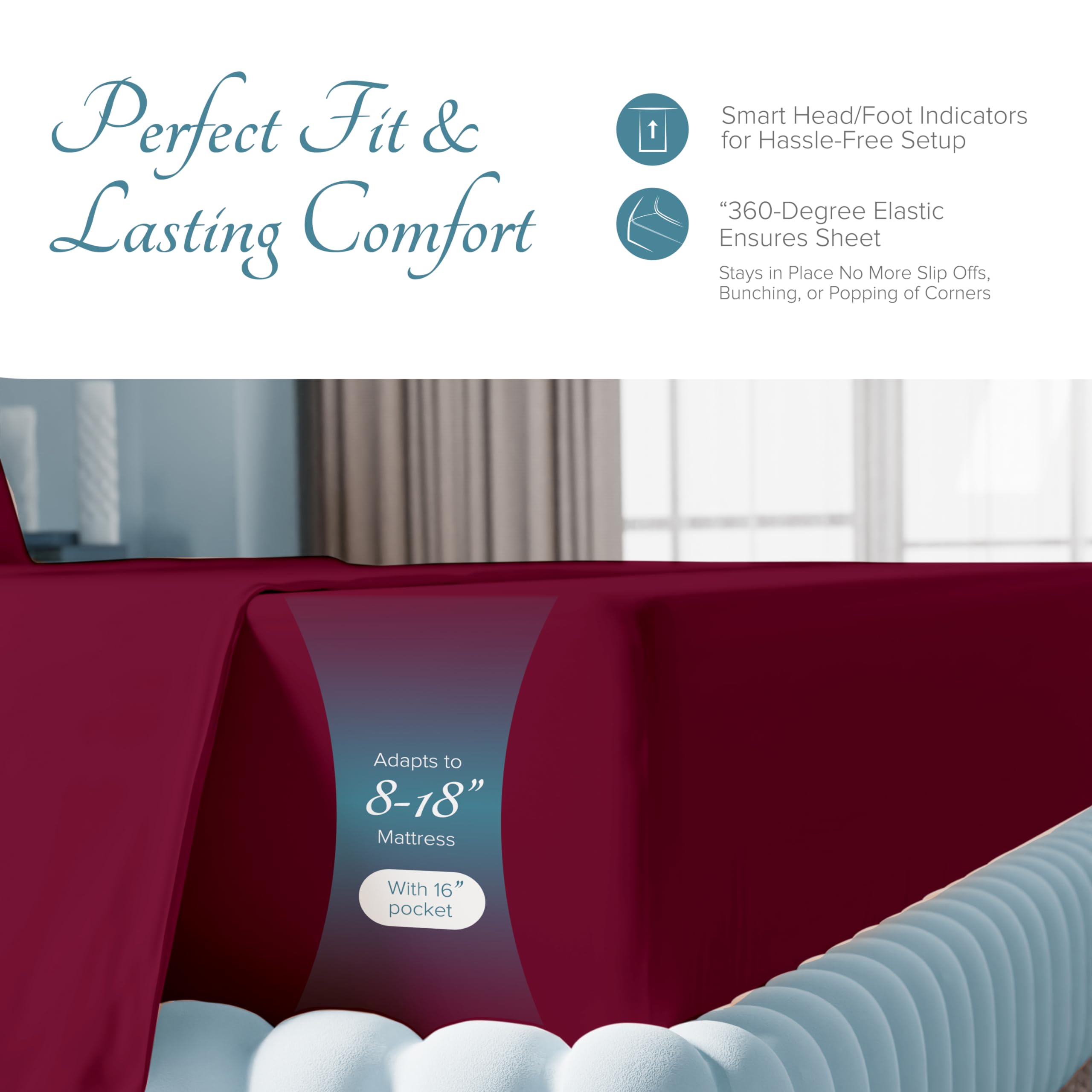 Luxury 1000 Thread Count Egyptian Cotton King Size Bed Sheets - 4 Piece Set, Soft & Cooling Sateen Weave, Extra Long Staple, Fits Up to 18