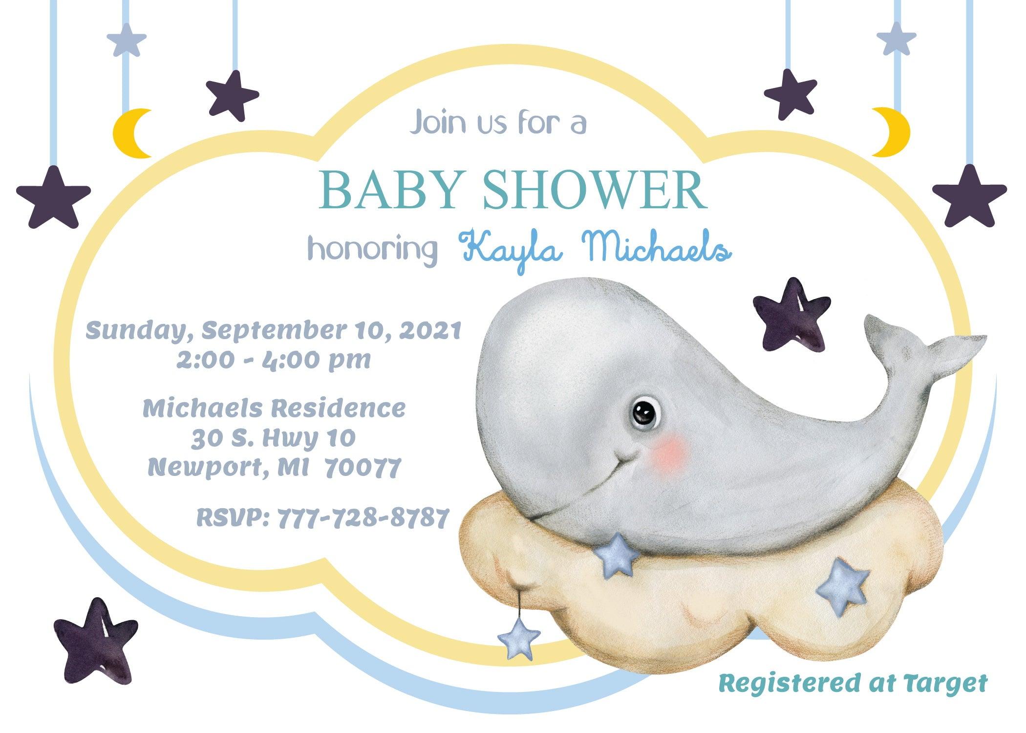 Whale Themed Baby Shower Invitations - Adorable Ocean Baby Announcement Cards for Gender Reveal & Nursery Decor