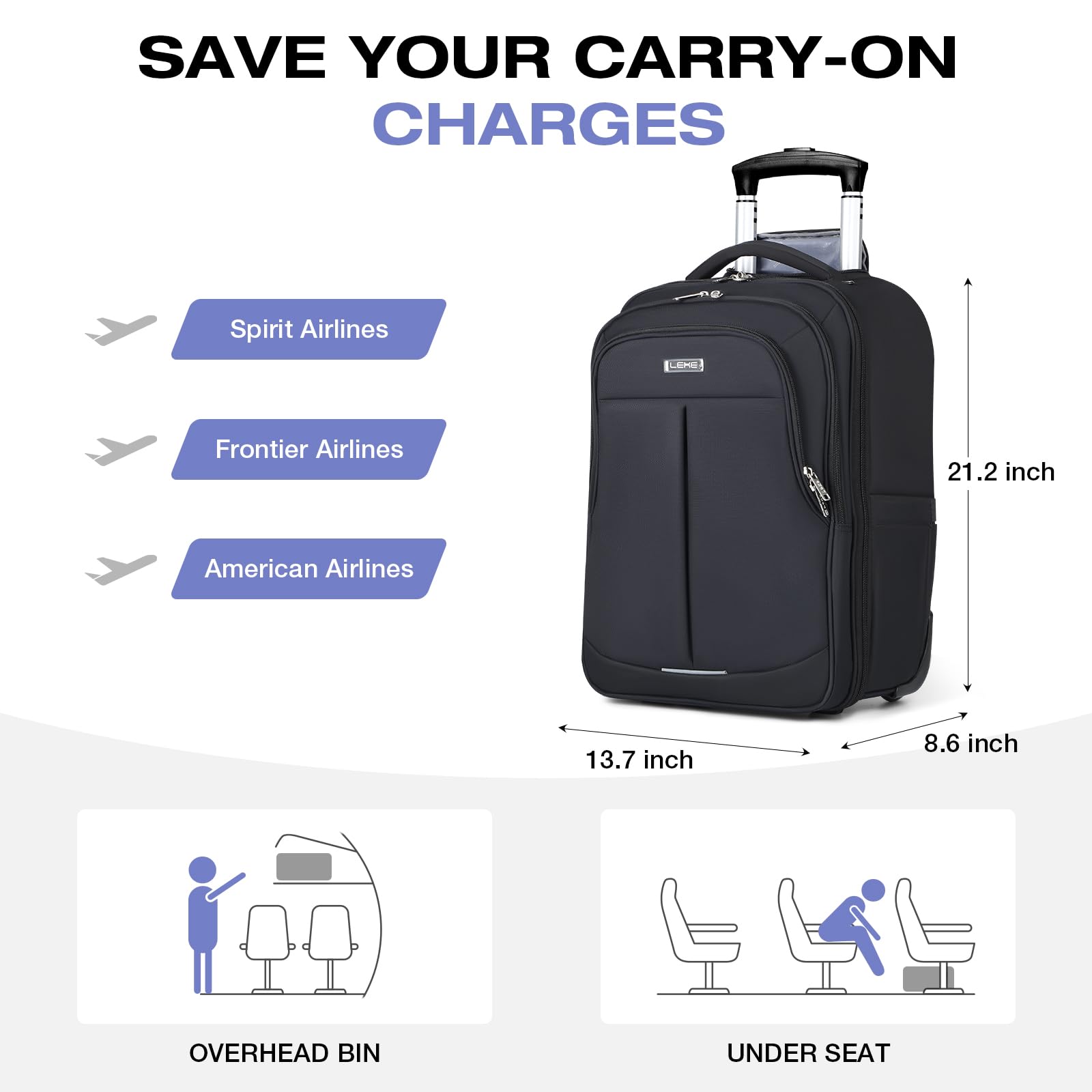 18 Inch Waterproof Rolling Backpack with Wheels for Adults - Large Black Wheeled Carry-on Luggage for Travel, Work & School - Trolley Laptop Backpack for Men & Women (Ideal for Airports, Commuting & Business Trips)
